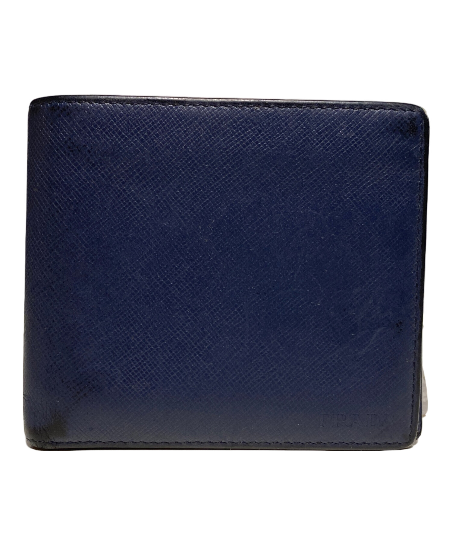 中古・古着通販】PRADA (プラダ) レザー2つ折り財布 ネイビー