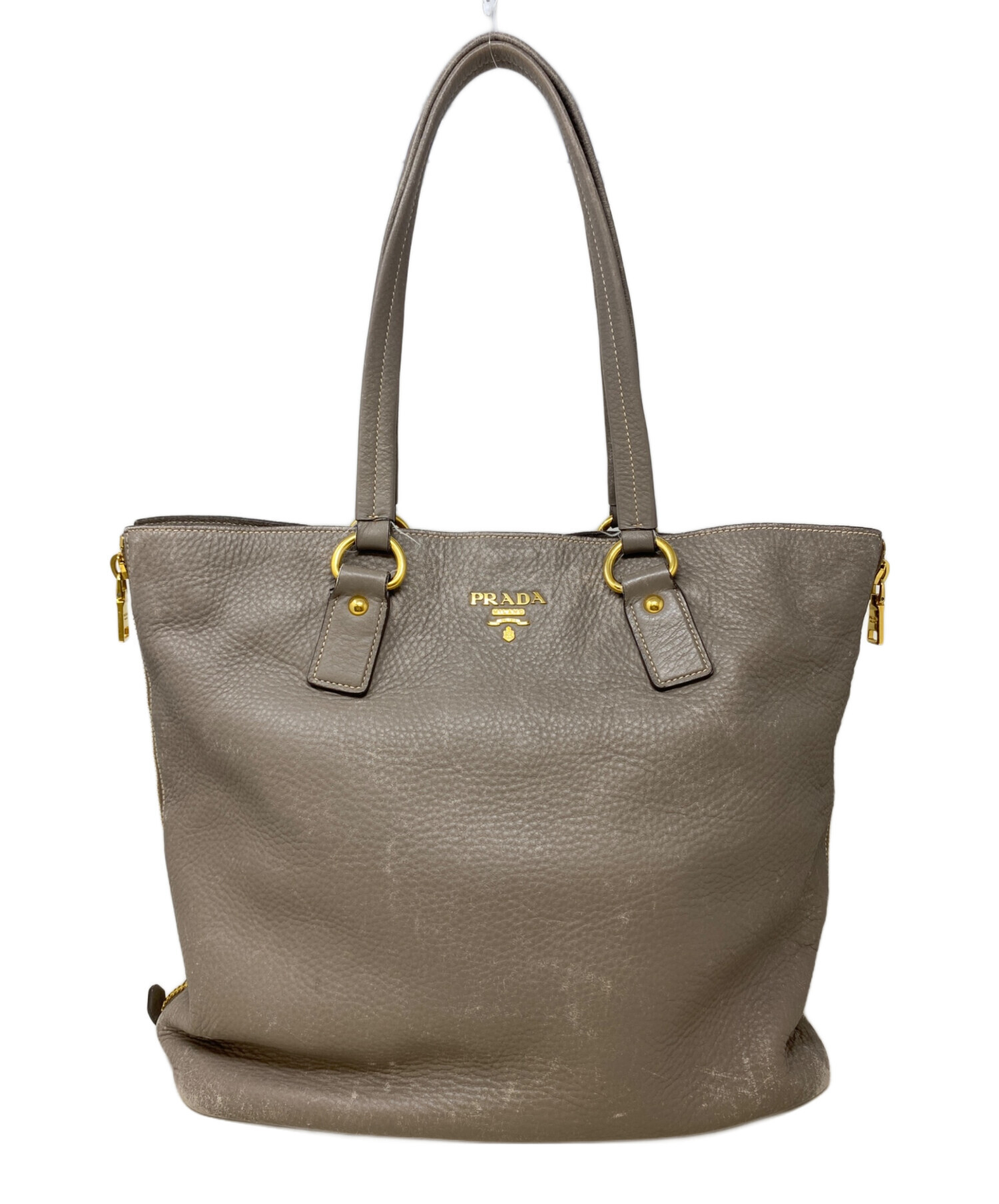 PRADA グレー レザー トートバッグ