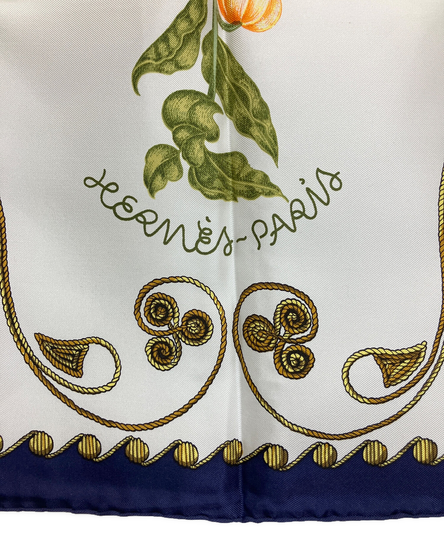 中古・古着通販】HERMES (エルメス) 大判スカーフ ホワイト×ネイビー