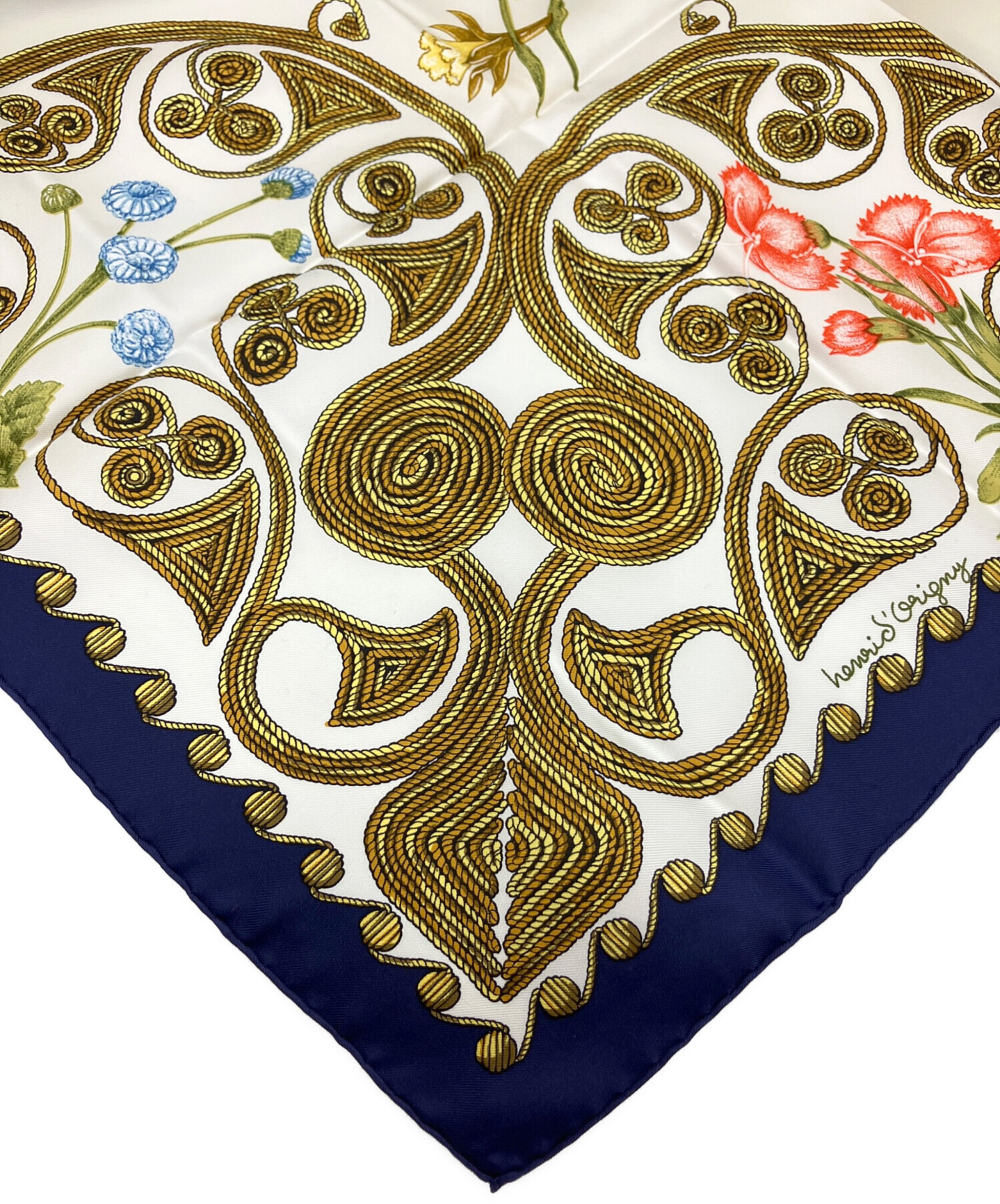 中古・古着通販】HERMES (エルメス) 大判スカーフ ホワイト×ネイビー