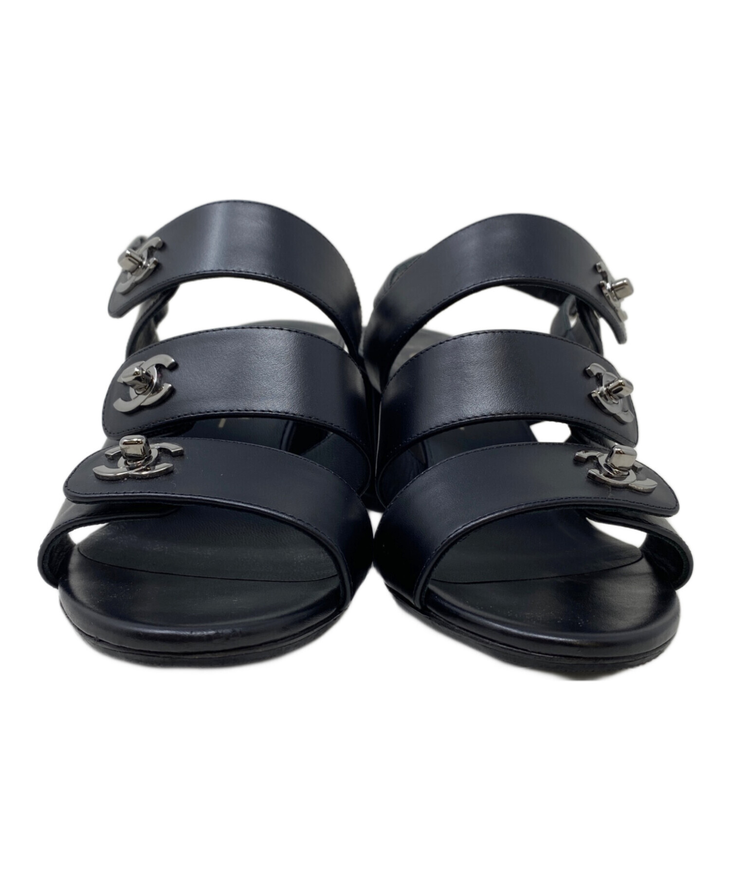 CHANEL シャネル ターンロック ミュール レザー アイボリー ヒール8