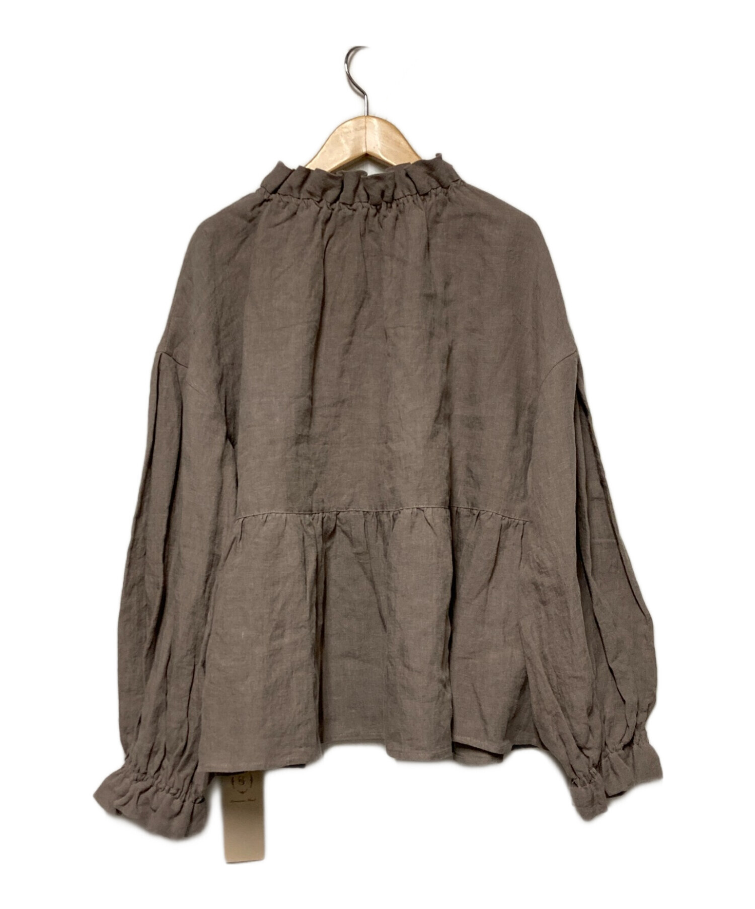 サマンサモスモス　立川限定　リネン裾フリルパンツ　オフ 立川限定】リネン裾フリルパンツ（オフホワイト/チャコールグレー