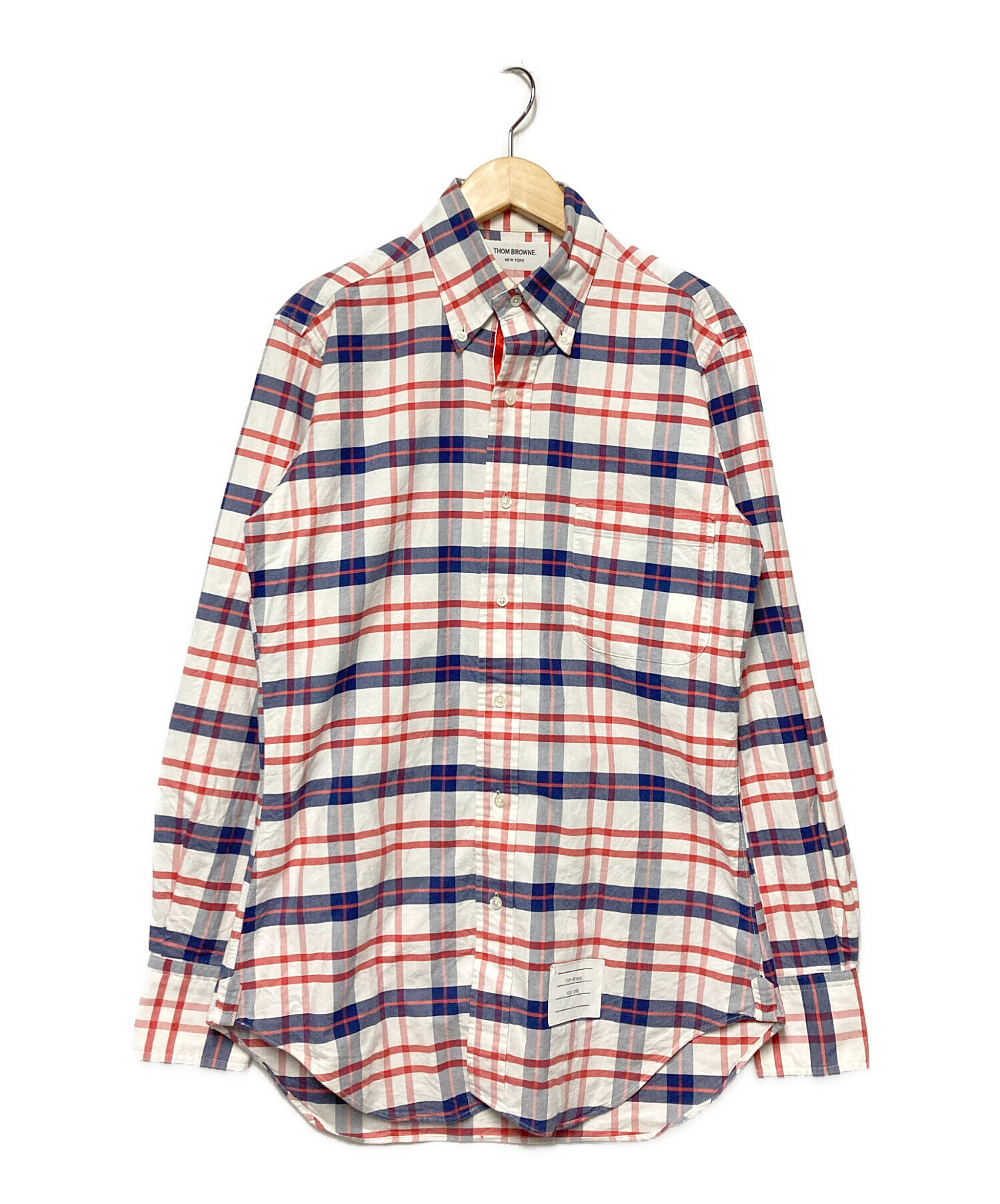THOM BROWNE トムブラウンチェックシャツ トリコロール 中古・古着通販】Thom Browne (トムブラウン) コットンBDチェック