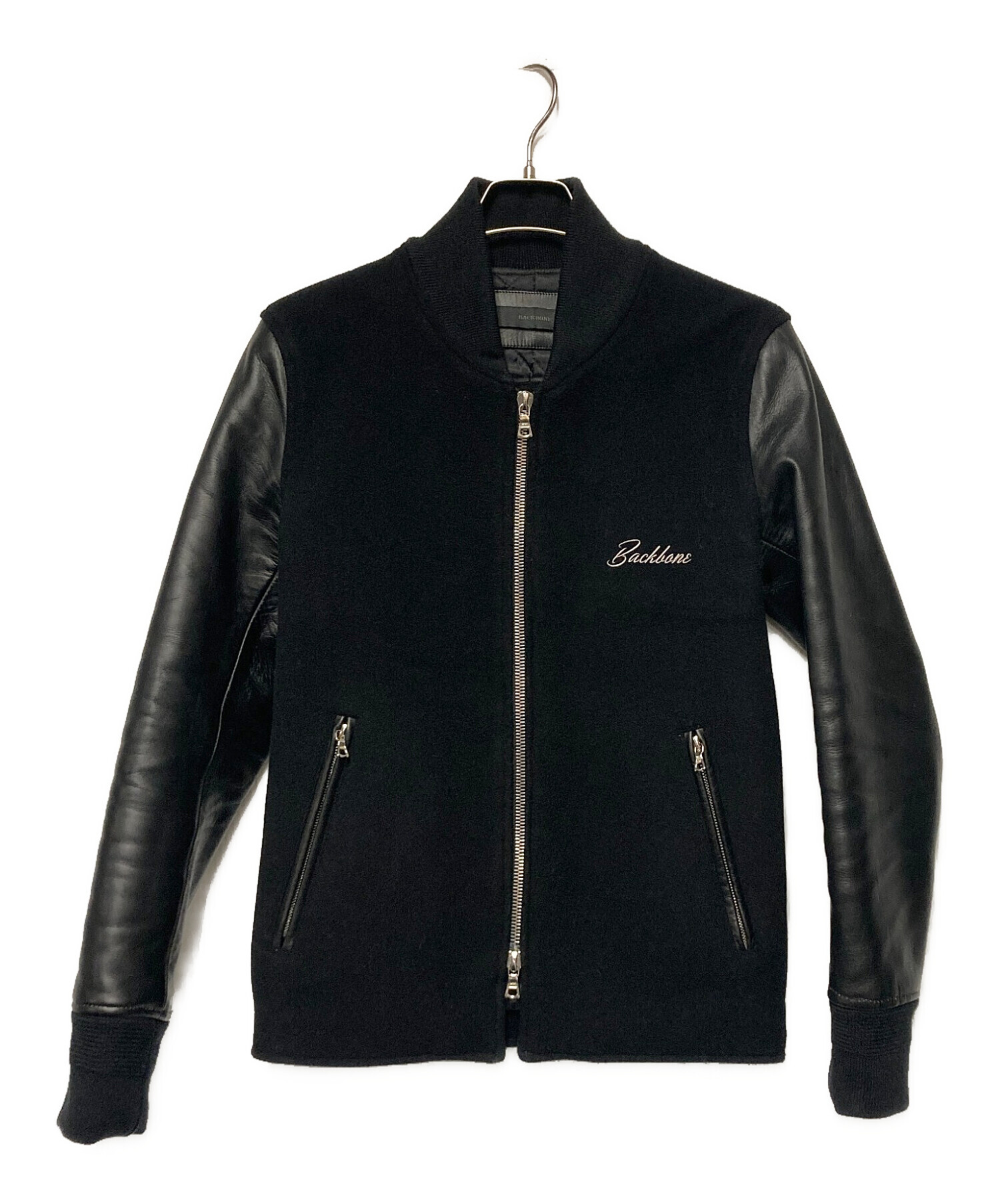 【BACK BONE】 バックボーン ホースハイド 馬革 スタジャン ブラック 中古・古着通販】BACK BONE (バックボーン) メルトンウールスタジャン