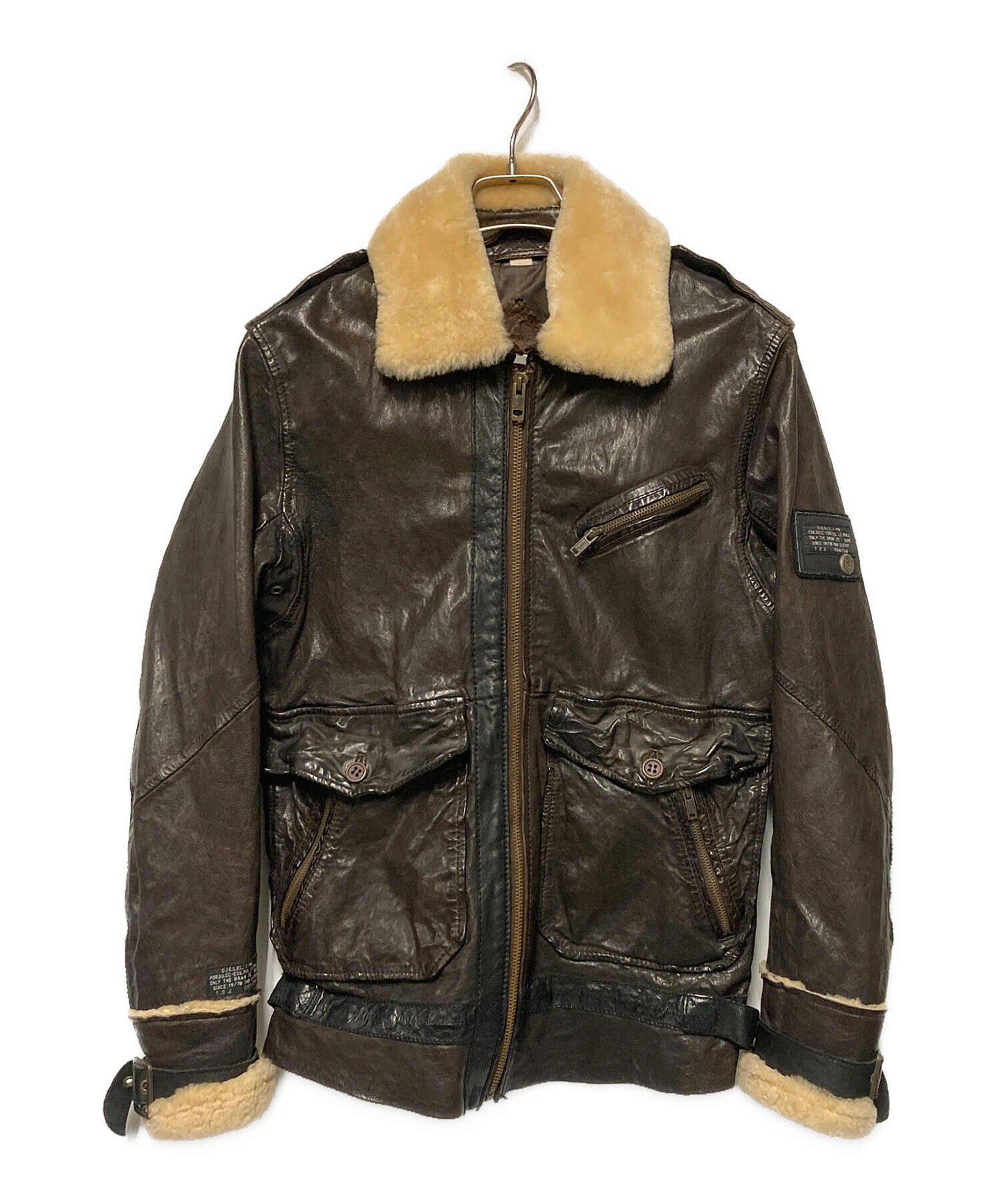 中古・古着通販】DIESEL (ディーゼル) ボアレザージャケット ブラウン