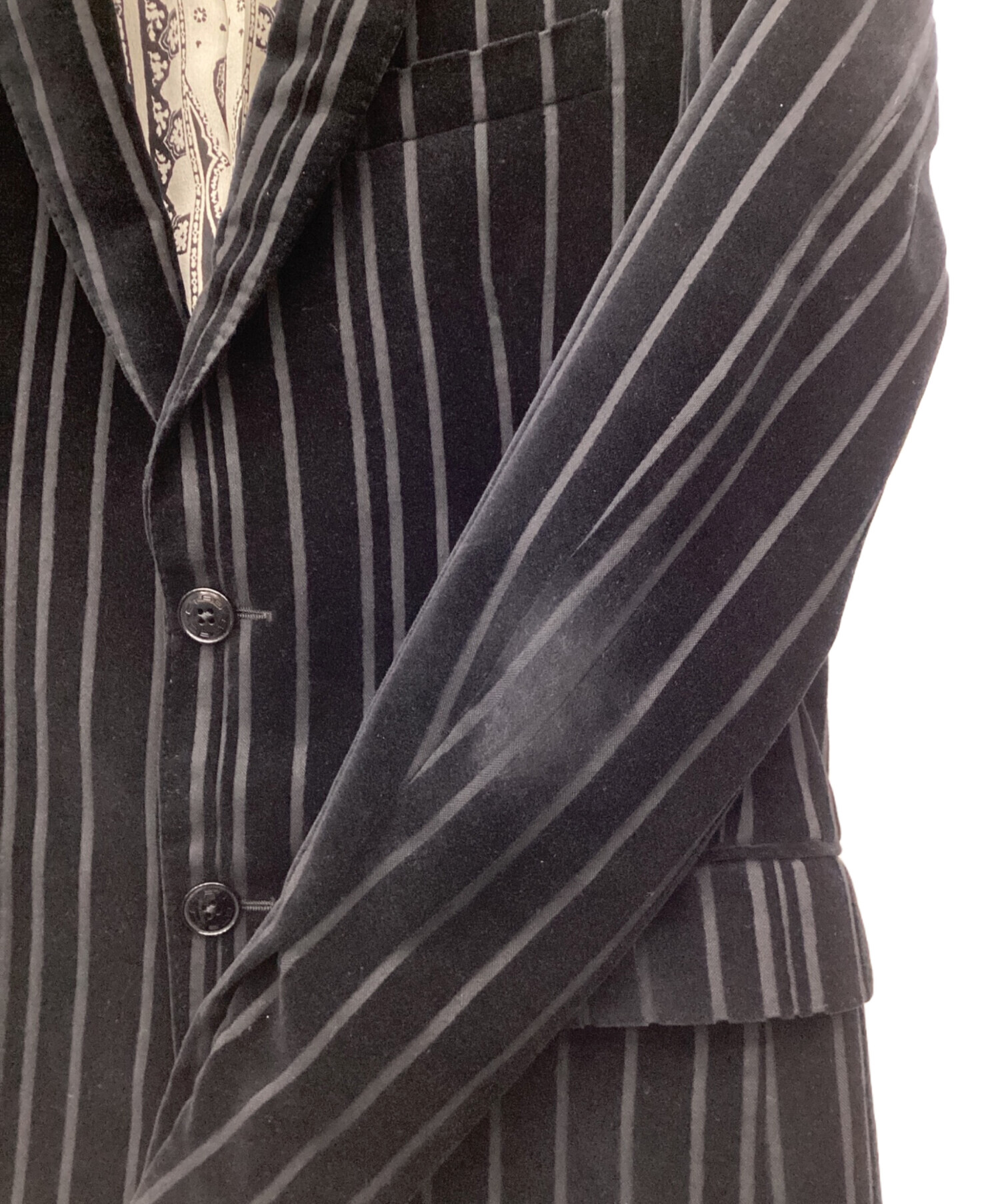 【美品】ETRO テーラードジャケット サイズ48 刺繍入り 中古・古着通販】ETRO (エトロ) ベロアテーラードジャケット ブラック