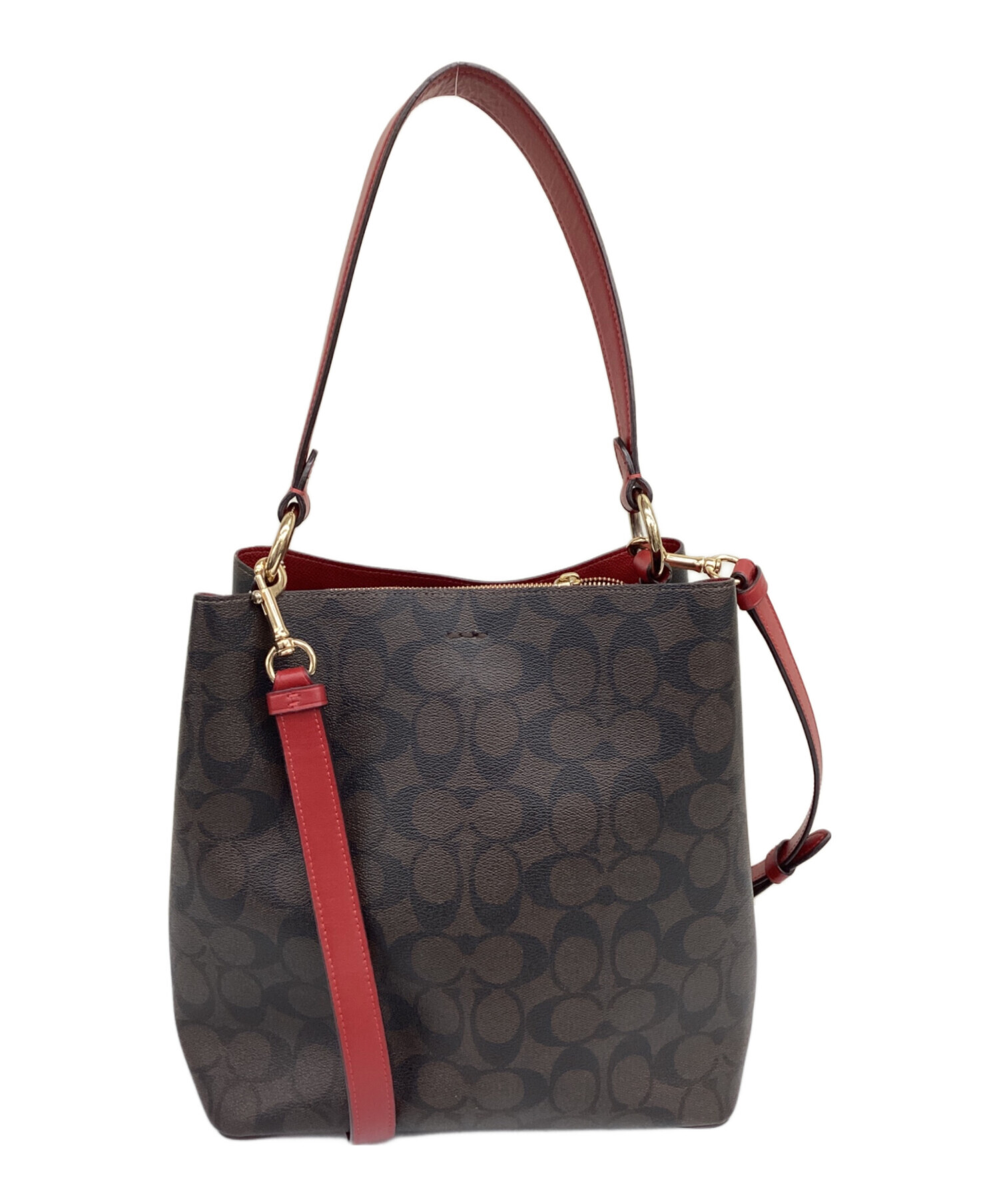 中古・古着通販】COACH (コーチ) 2WAYバッグ レッド×ブラウン 中古・古着通販】COACH (コーチ) 2WAYバッグ レッド×ブラウン