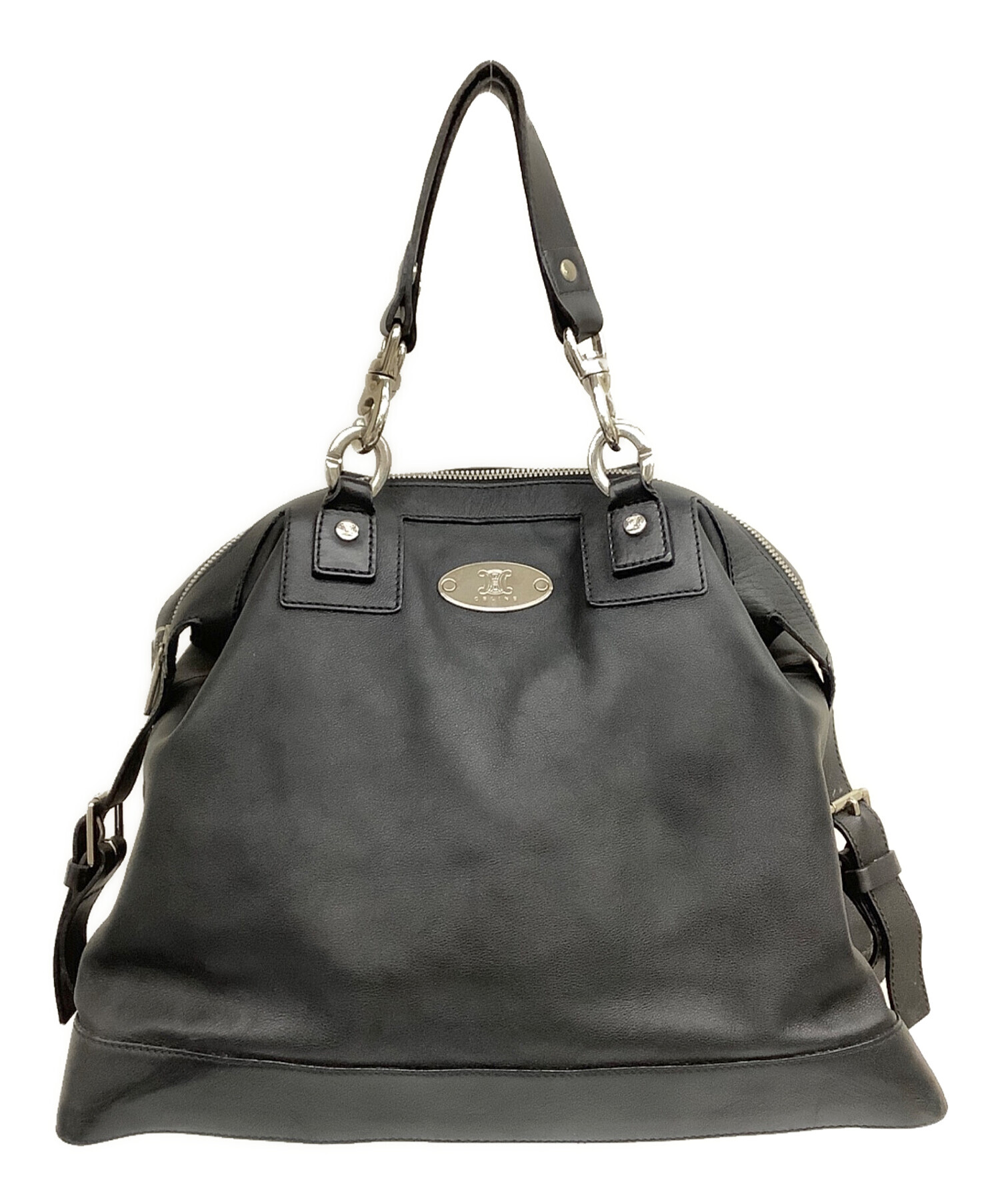 中古・古着通販】CELINE (セリーヌ) レザーハンドバッグ ブラック 