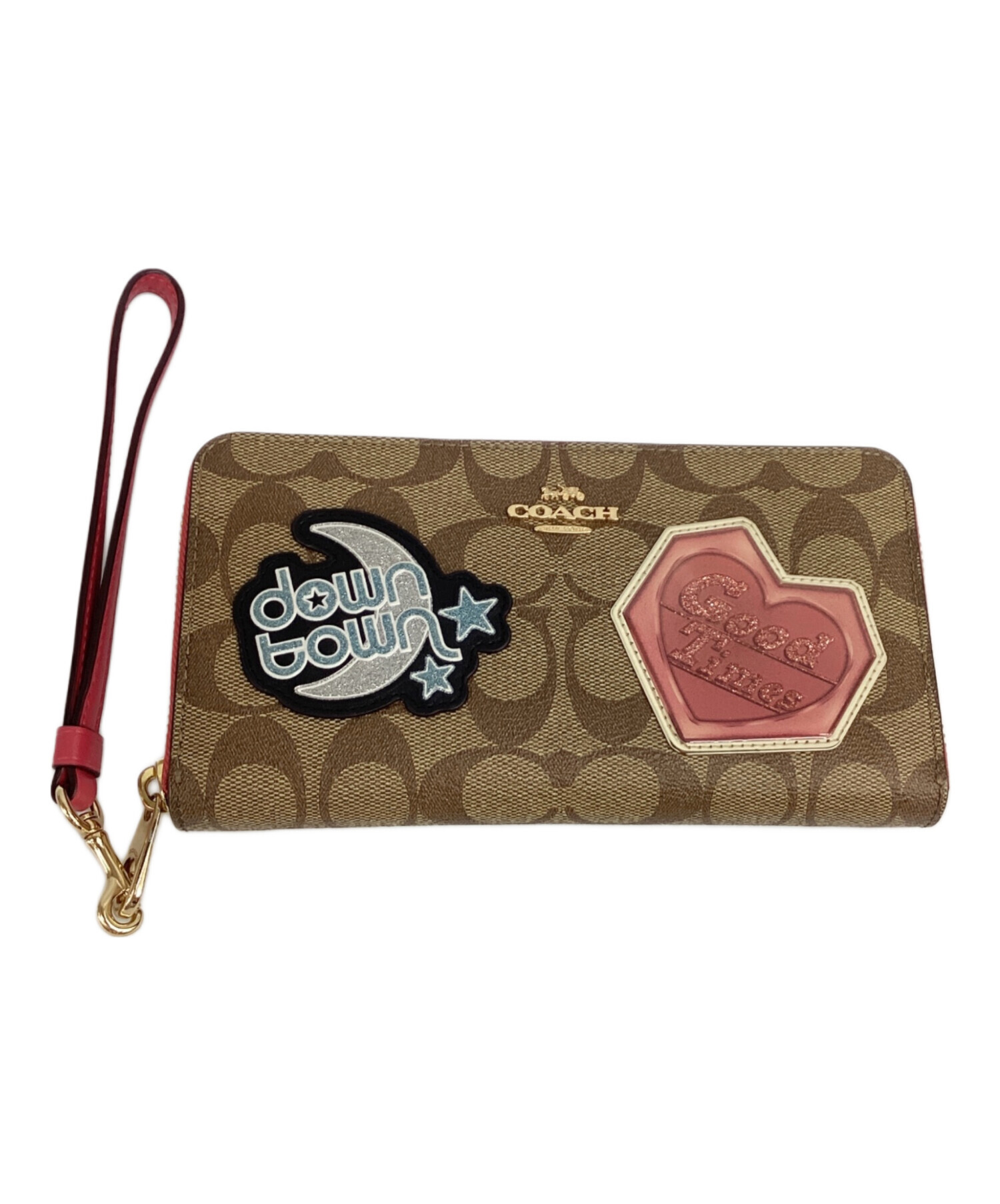 中古・古着通販】COACH (コーチ) 長財布 ブラウン×レッド｜ブランド 