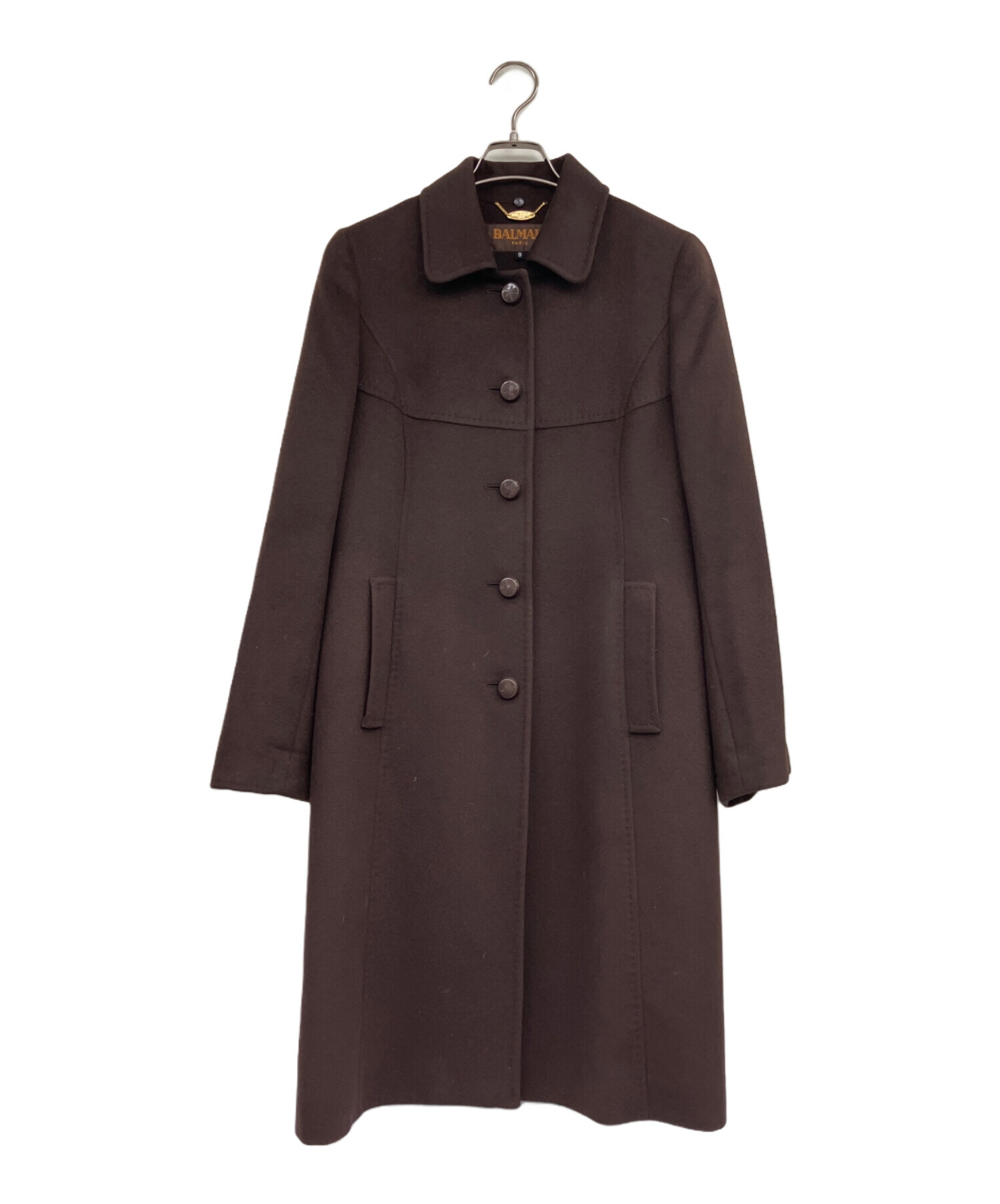 極美品☆BALMAINバルマン ウールコートシルク100%アンゴラファー総柄