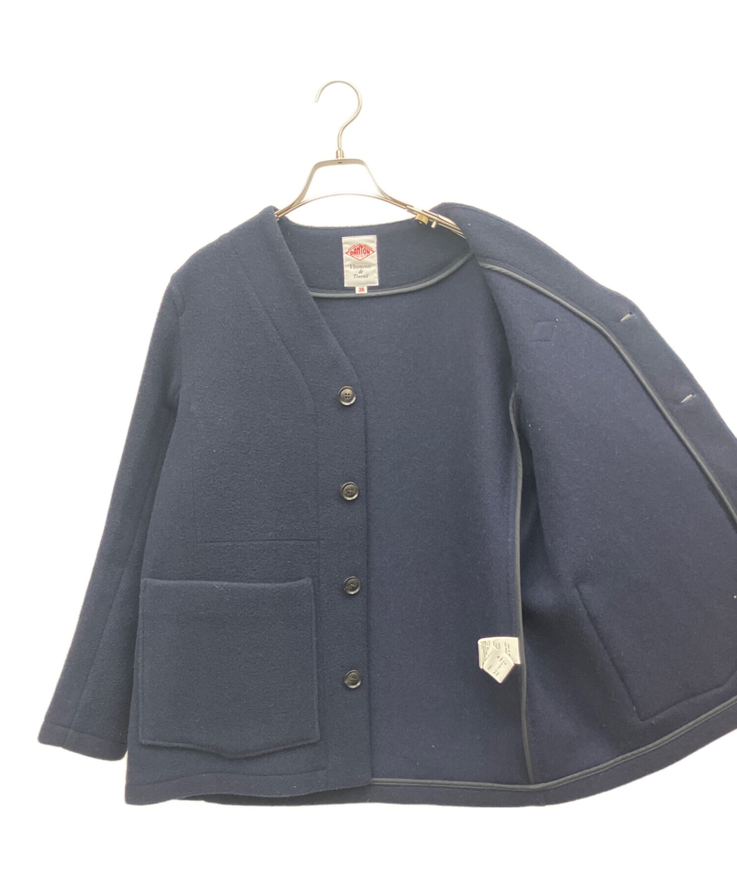 DANTON ウールモッサ シングルジャケット ネイビー38 Danton ダントン 日本製 ウールモッサ ジャケット 36 ネイビー レディース