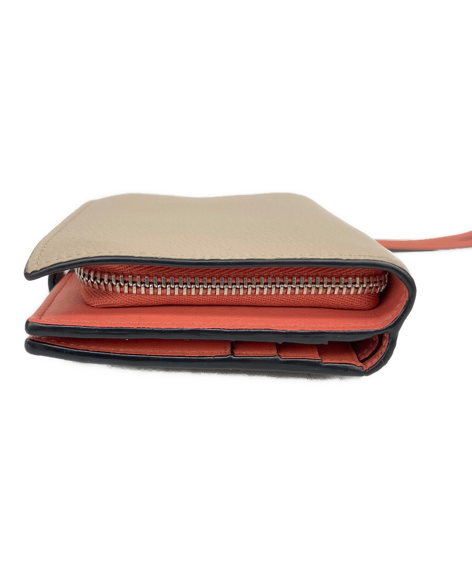 LOEWE 二つ折り財布 ベージュ/オレンジ 正規品 中古・古着通販】LOEWE (ロエベ) コンパクト ジップウォレット
