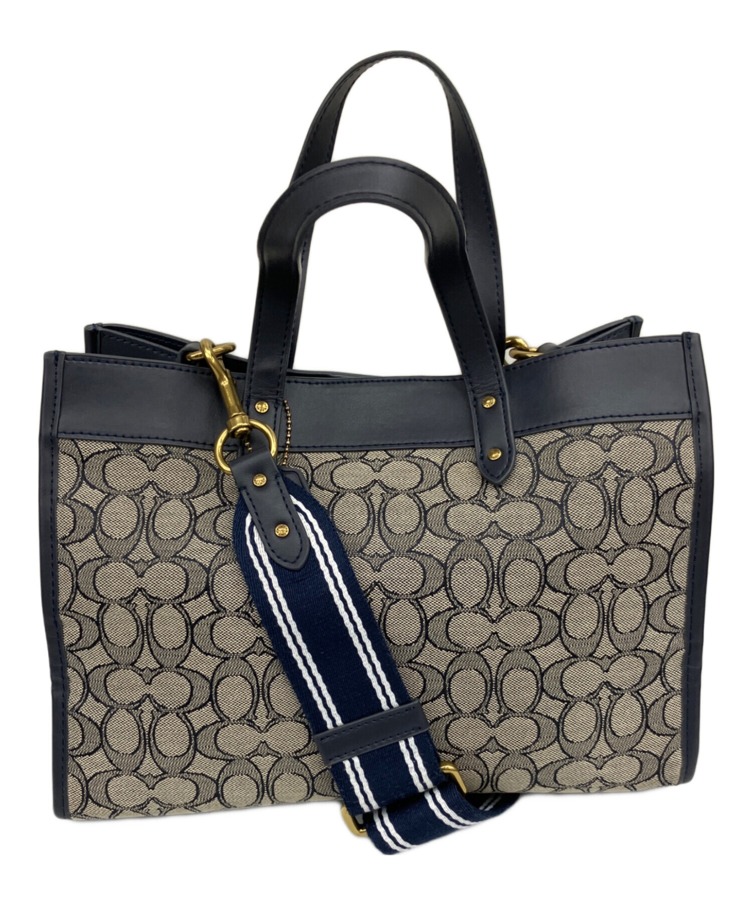 中古・古着通販】COACH (コーチ) 2WAYバッグ ベージュ×ネイビー 