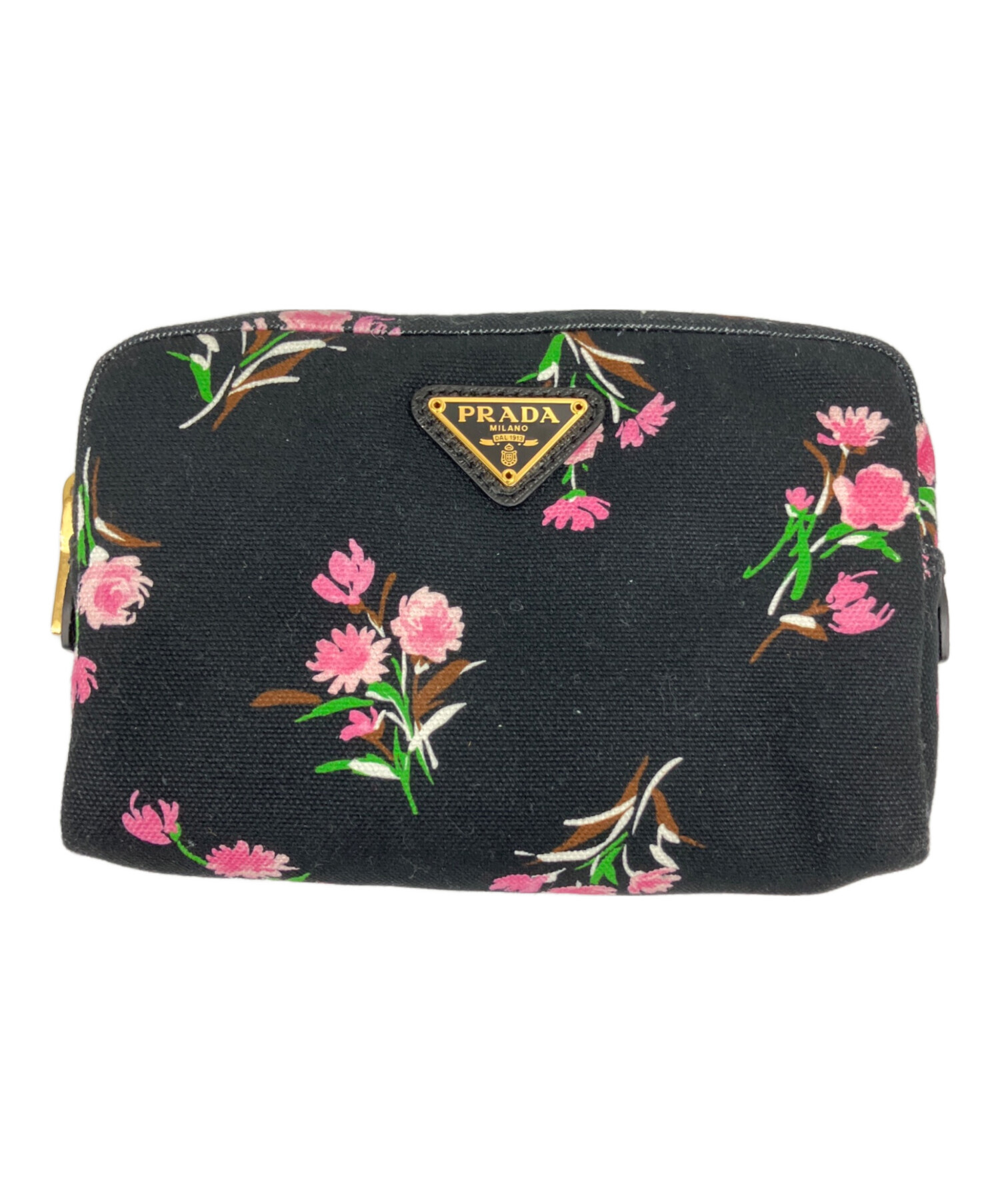 PRADA　プラダ　刺繍ポーチ　花柄 中古・古着通販】PRADA (プラダ) ポーチ ブラック｜ブランド・古着通販