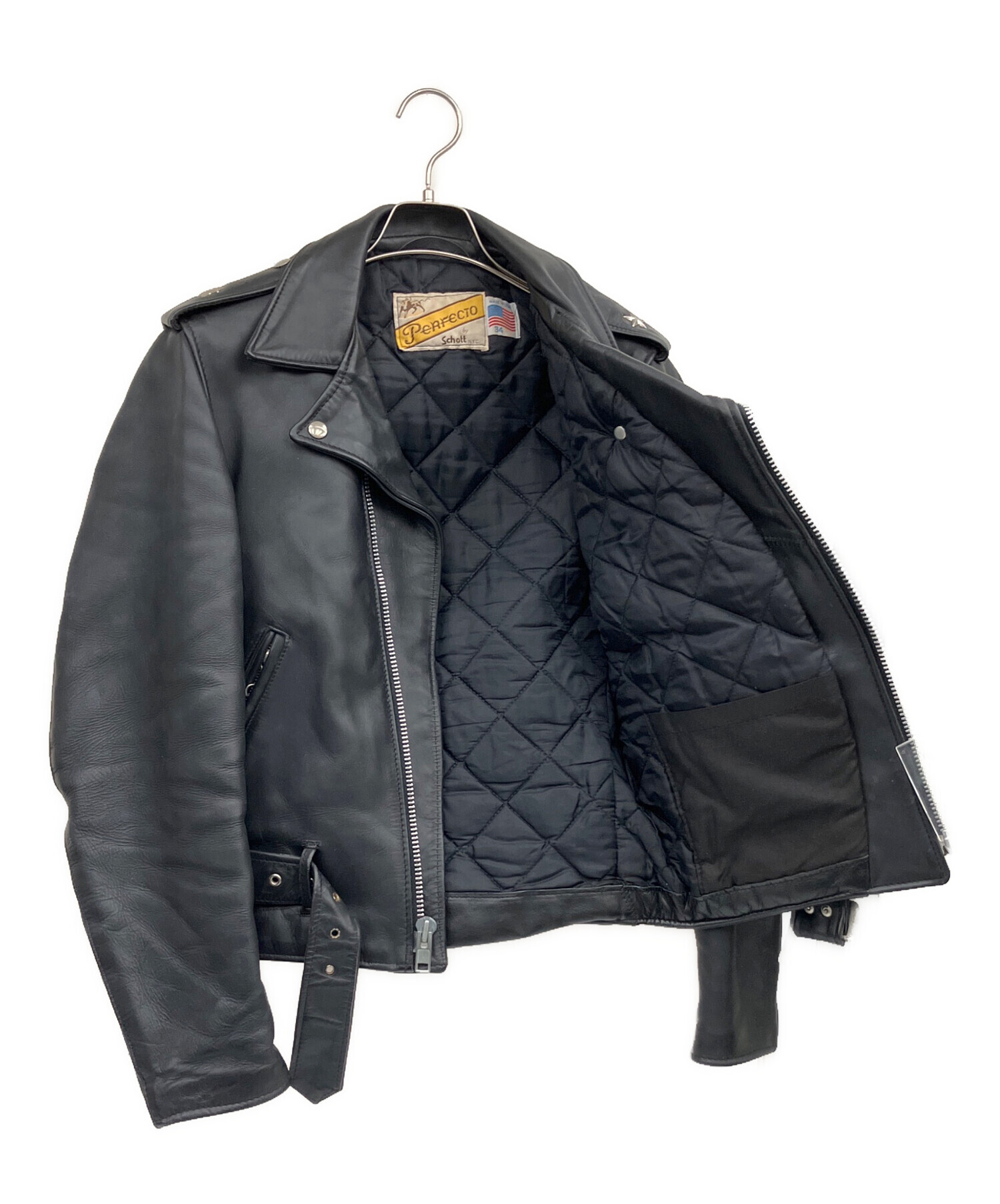 Perfecto by Schott ブラックダブルライダースジャケット 中古・古着通販】PERFECTO by Schott (パーフェクト バイ ショット
