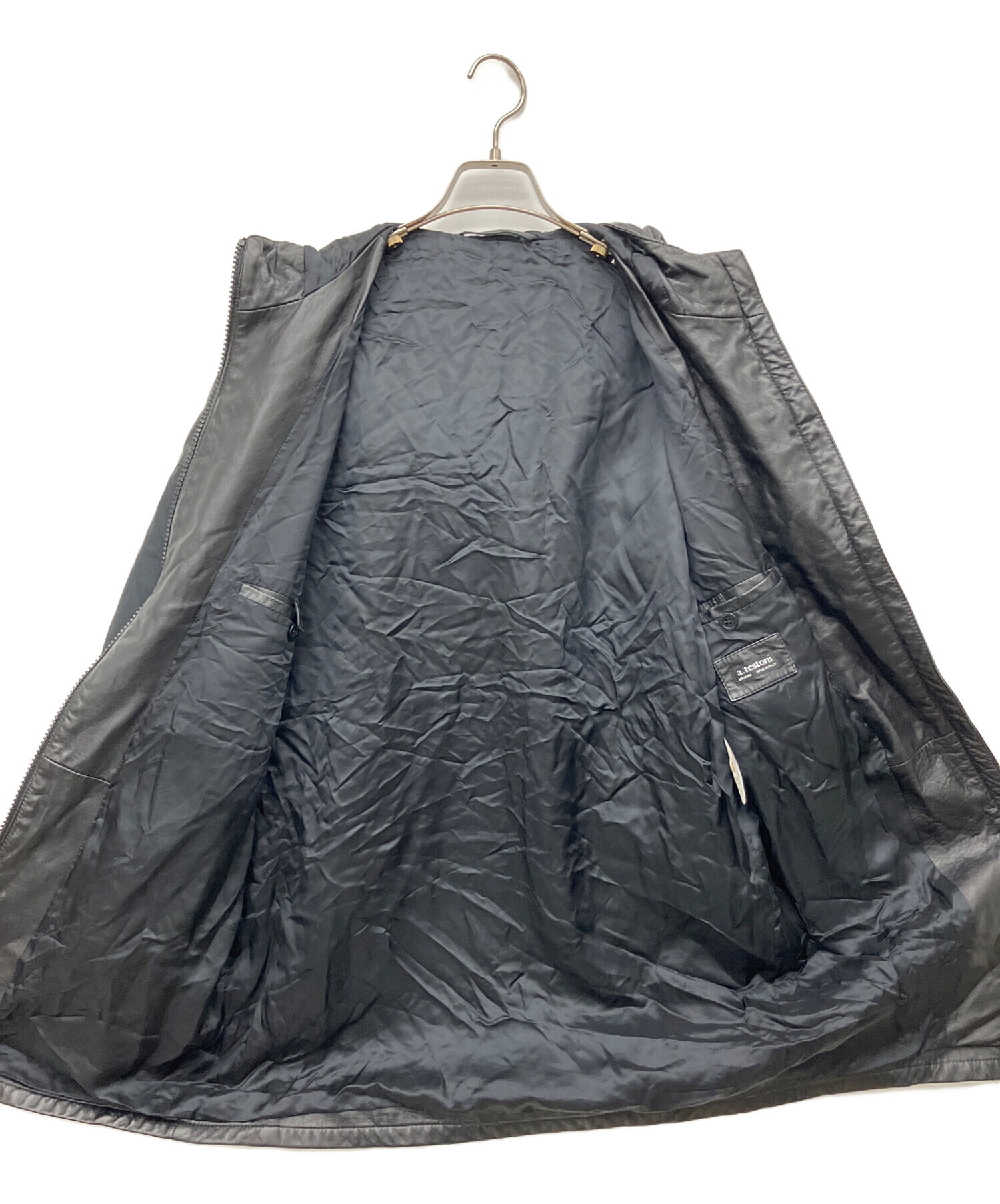 中古・古着通販】a.testoni (アテストーニ) レザージャケット ブラック