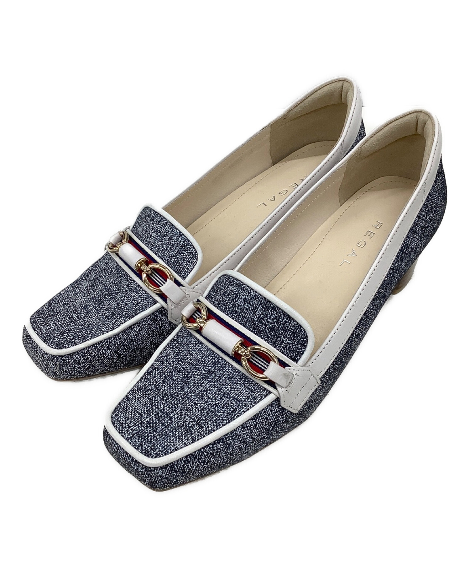 REGAL ローファー ネイビー ホワイト 25cm リーガル 中古・古着通販】REGAL (リーガル) ビットヒールローファー ネイビー