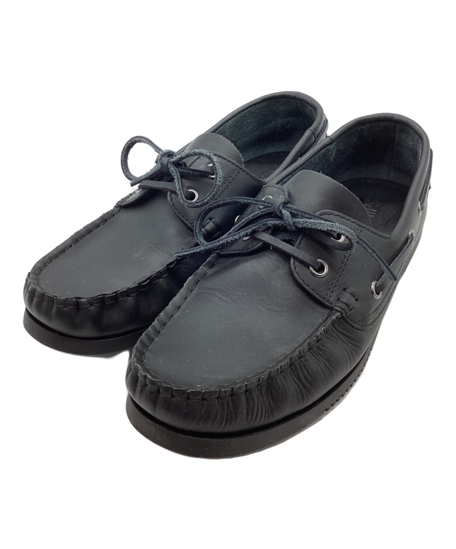 ブラックレザーデッキシューズ 中古・古着通販】SHIPS (シップス) オイルレザーデッキシューズ