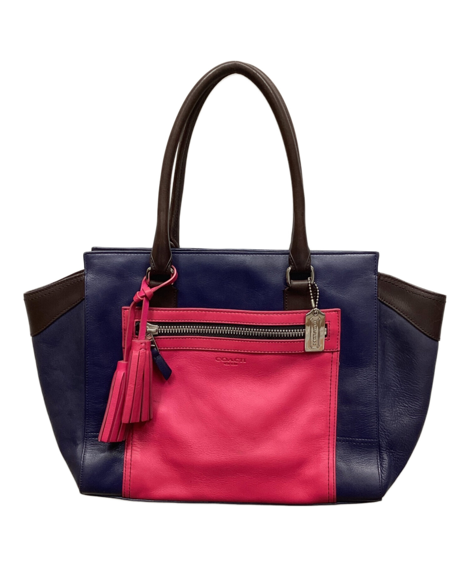 中古・古着通販】COACH (コーチ) トートバッグ ネイビー×ピンク 