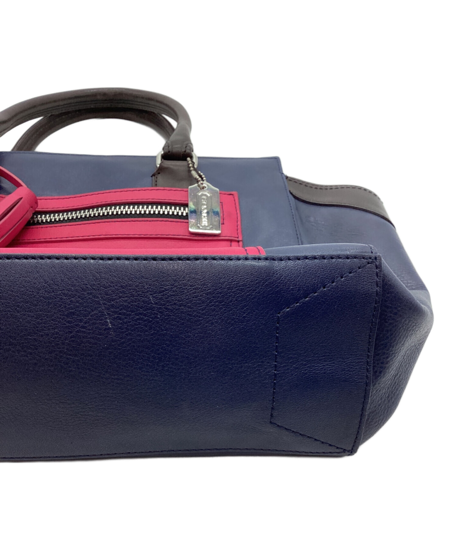中古・古着通販】COACH (コーチ) トートバッグ ネイビー×ピンク 