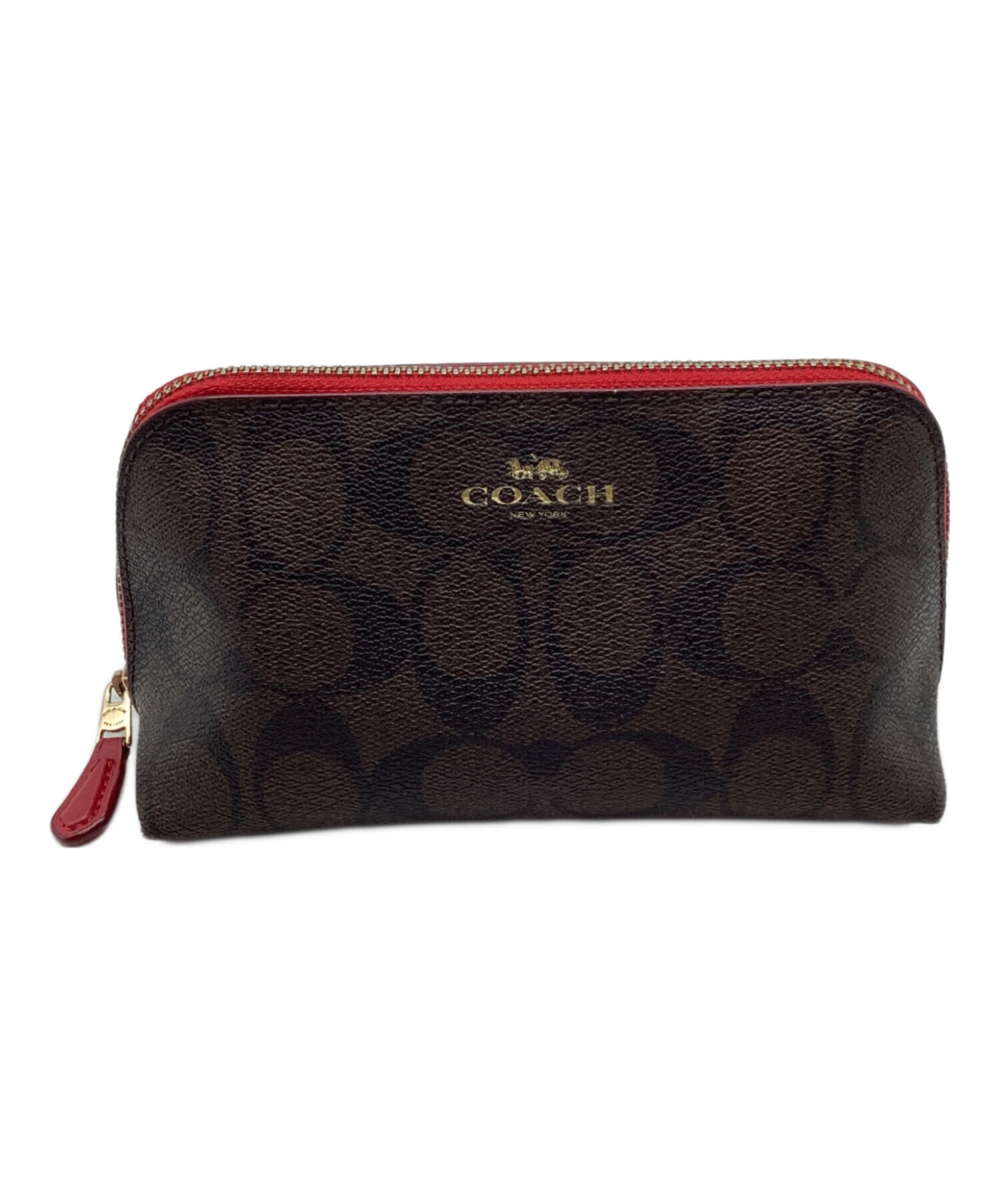 中古・古着通販】COACH (コーチ) ポーチ ブラウン×レッド｜ブランド