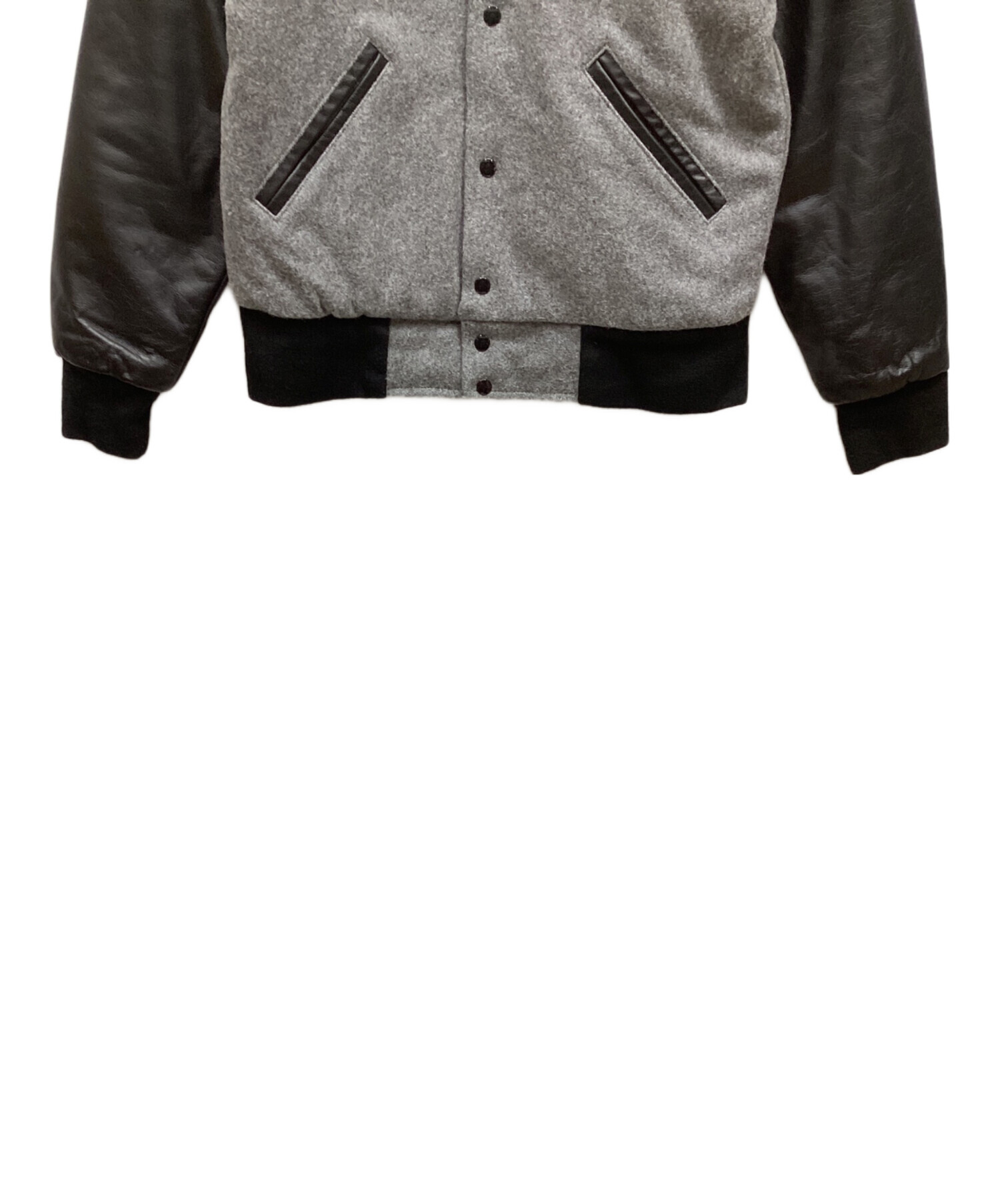 【中古】T&M SPORTSWEAR INC スタジャン 袖レザー USA製 S ブラック グレー アウター メンズ 中古・古着通販】t&m sportswear (ティーアンドエム スポーツ ウェア