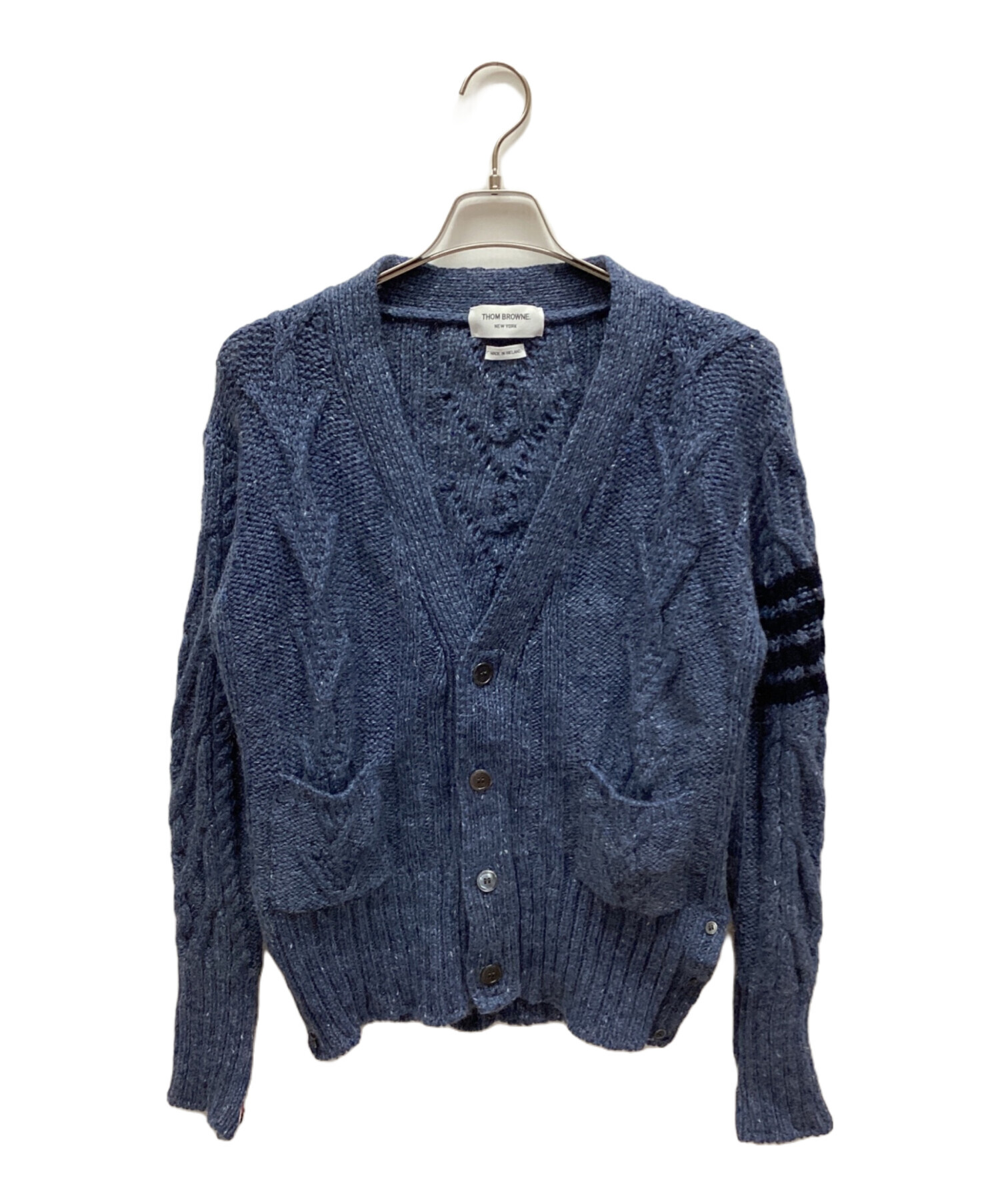 THOM BROWNE ネイビー カーディガン厚手/1/コットン THOM BROWNE ネイビー カーディガン厚手/1/コットン