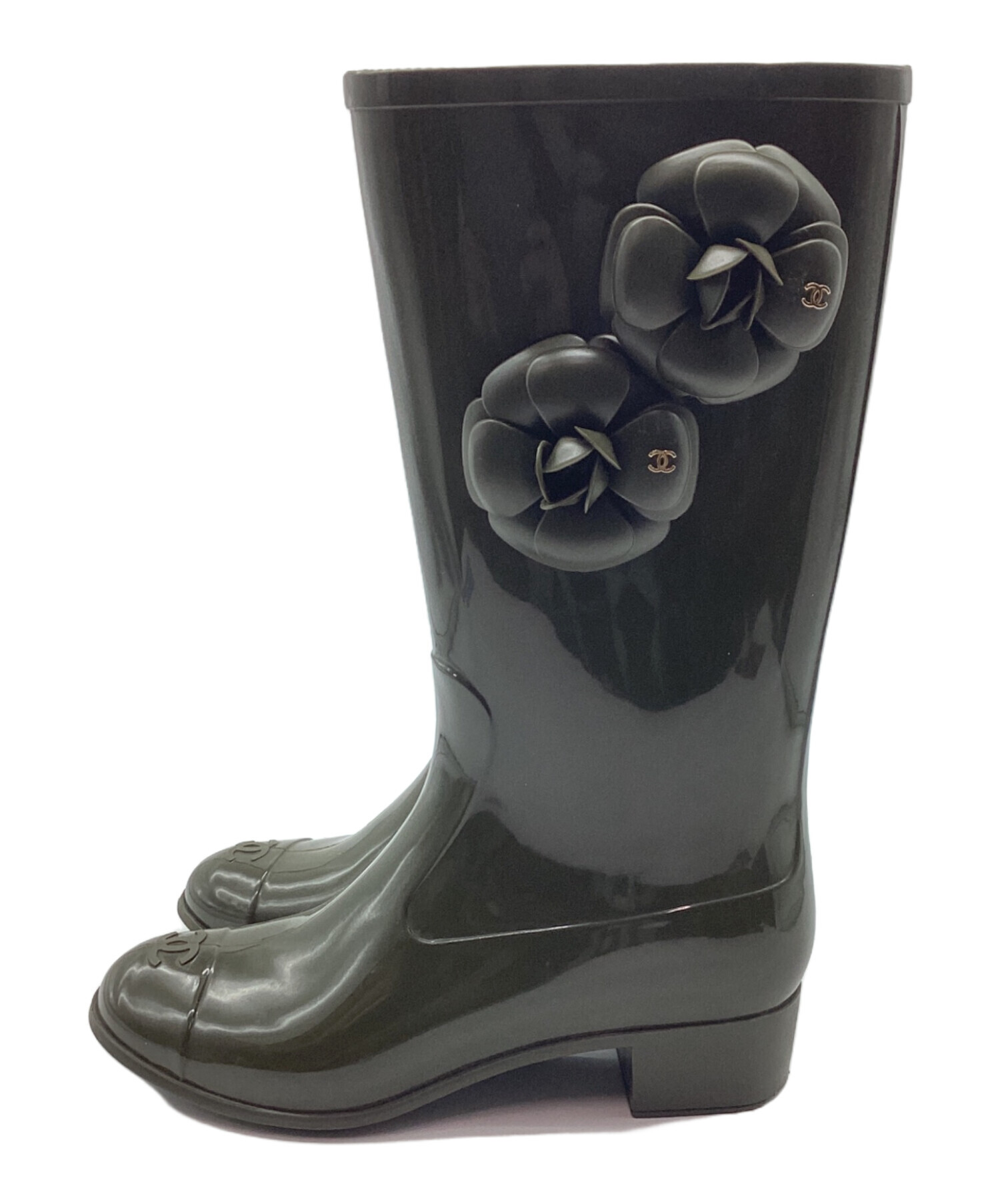 中古・古着通販】CHANEL (シャネル) レインブーツ オリーブ サイズ:39