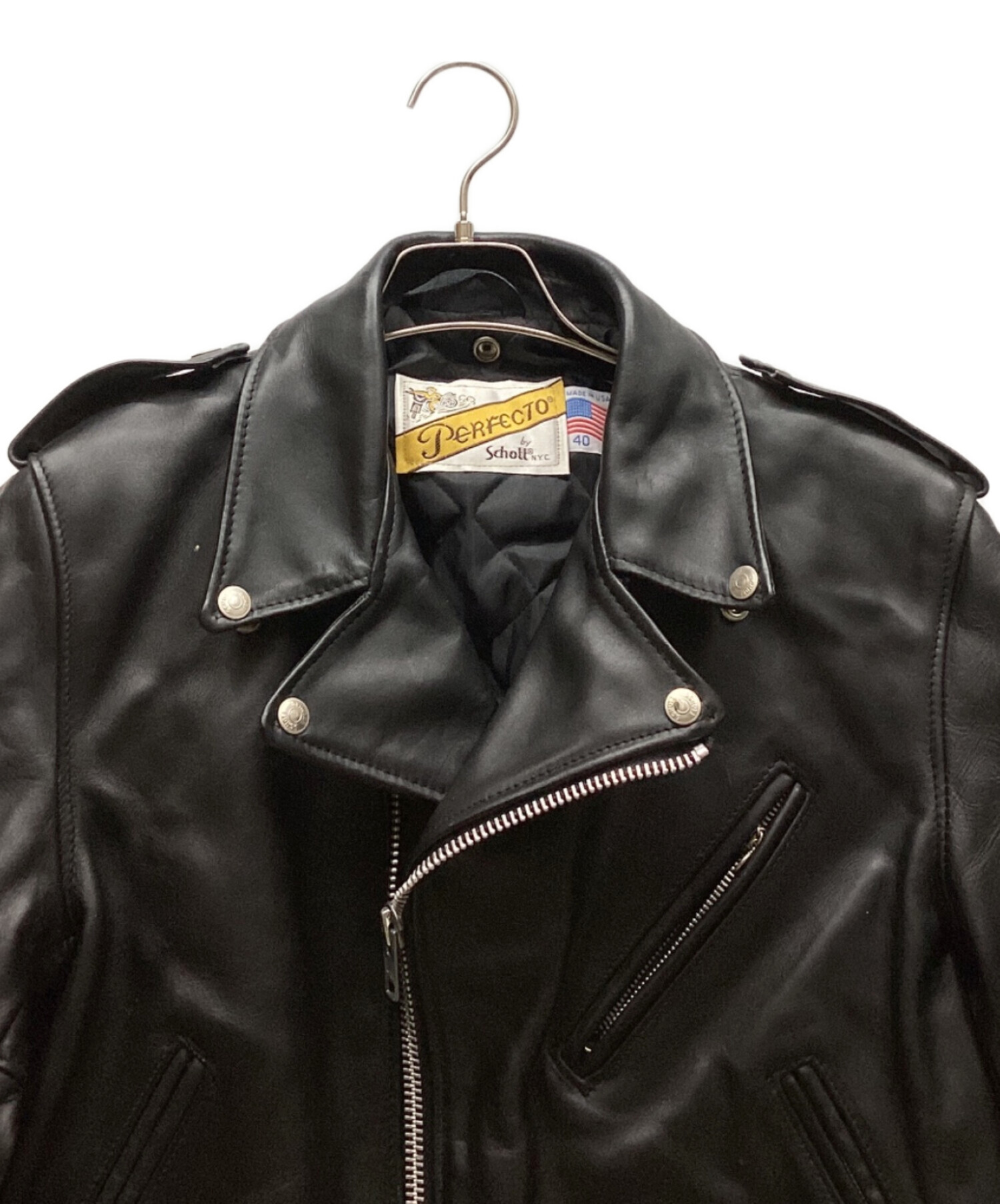 Schott レザー ジャケット サイズ40 ブラック 中古・古着通販】Schott (ショット) レザーライダースジャケット