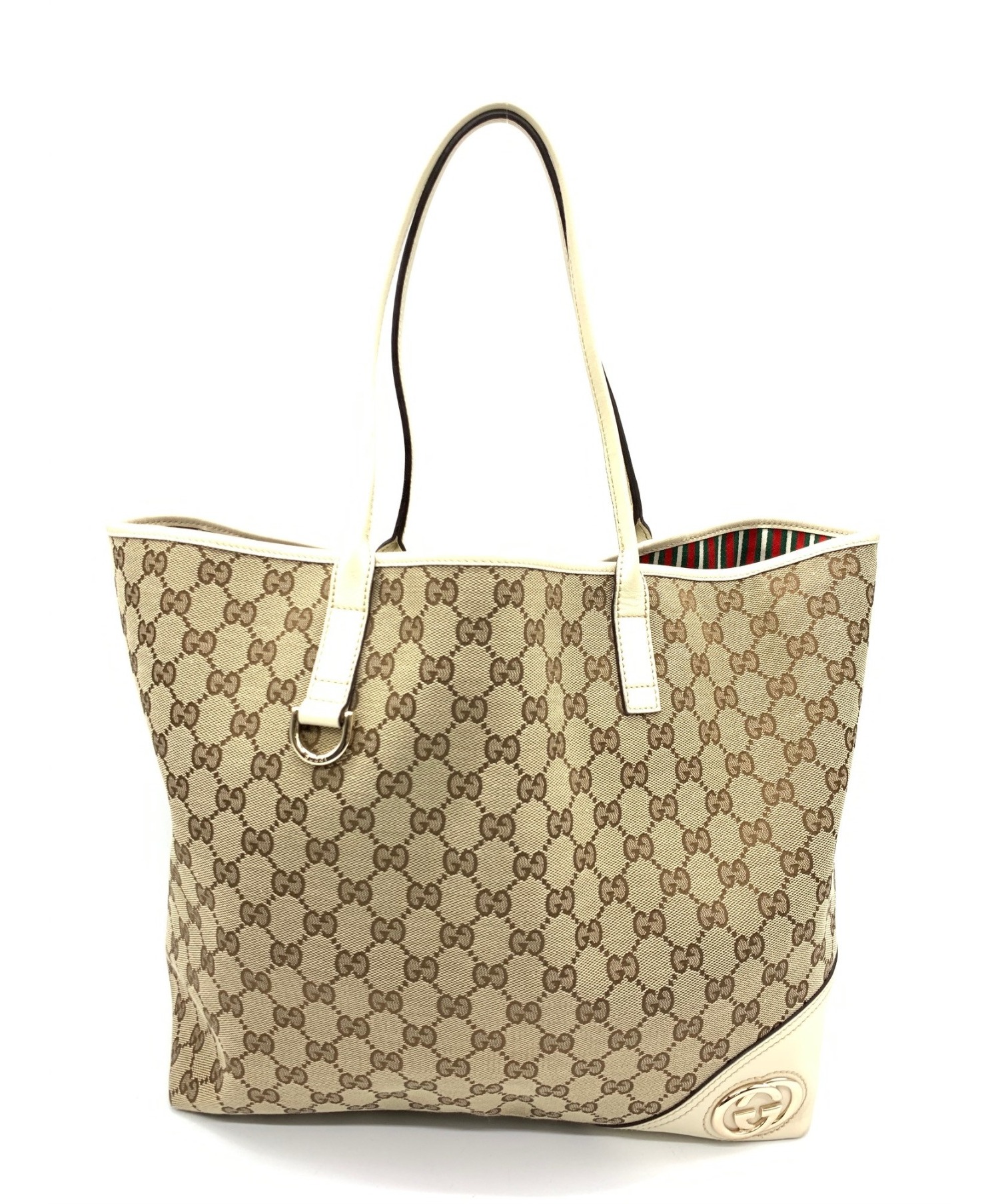 中古・古着通販】GUCCI (グッチ) トートバッグ ブラウン×ホワイト 
