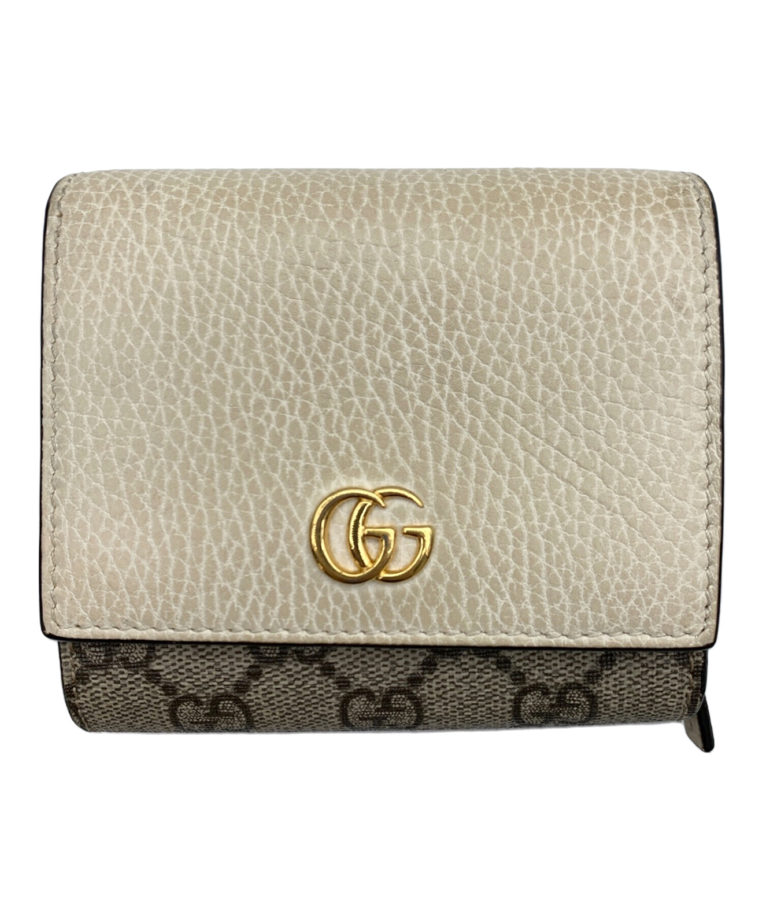 中古・古着通販】GUCCI (グッチ) 2つ折り財布 GG ベージュ×ホワイト