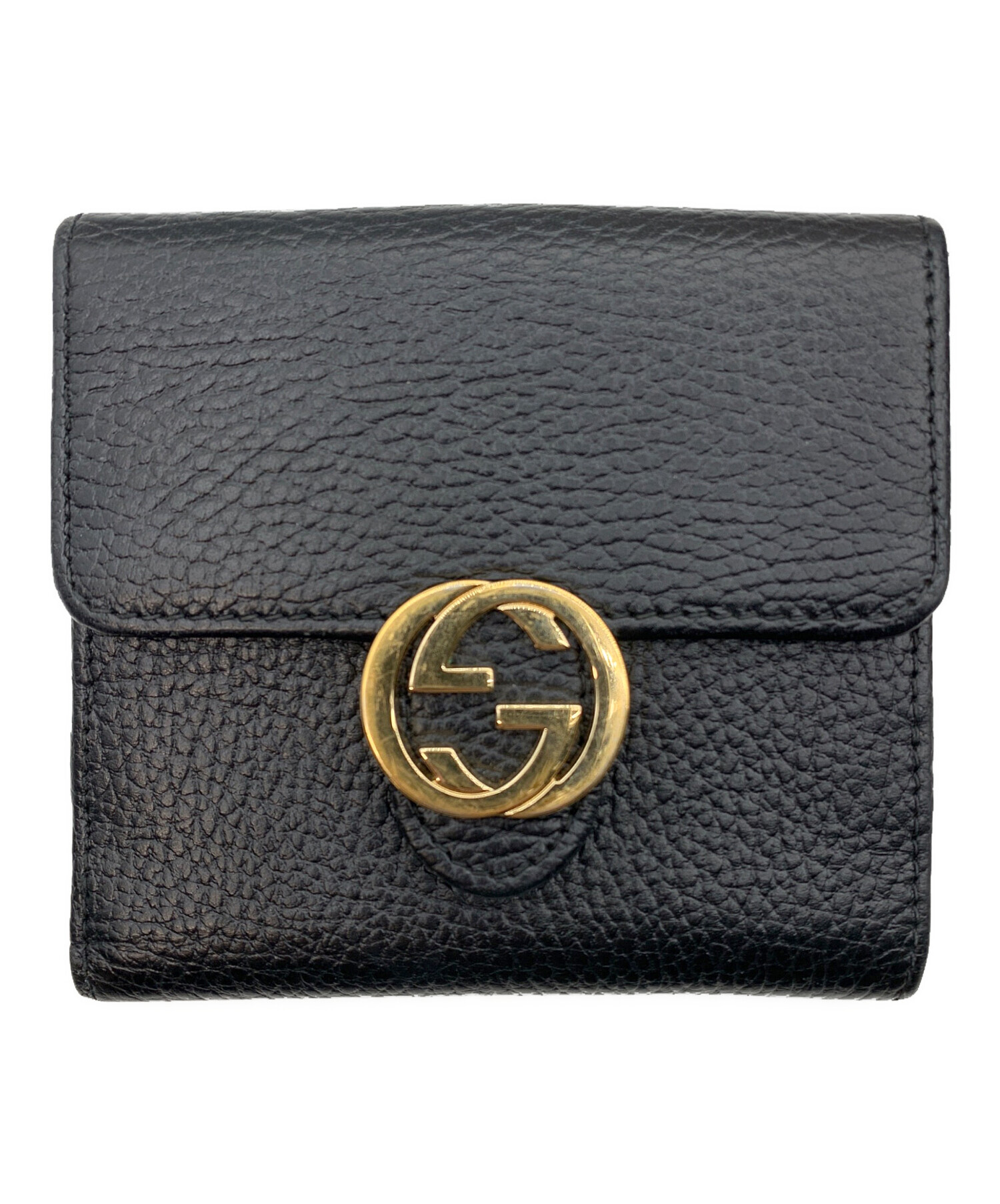 グッチ GUCCI 二つ折り 財布 インターロッキング 黒 箱付 コンパクト 中古・古着通販】GUCCI (グッチ) 2つ折り財布 インターロッキング