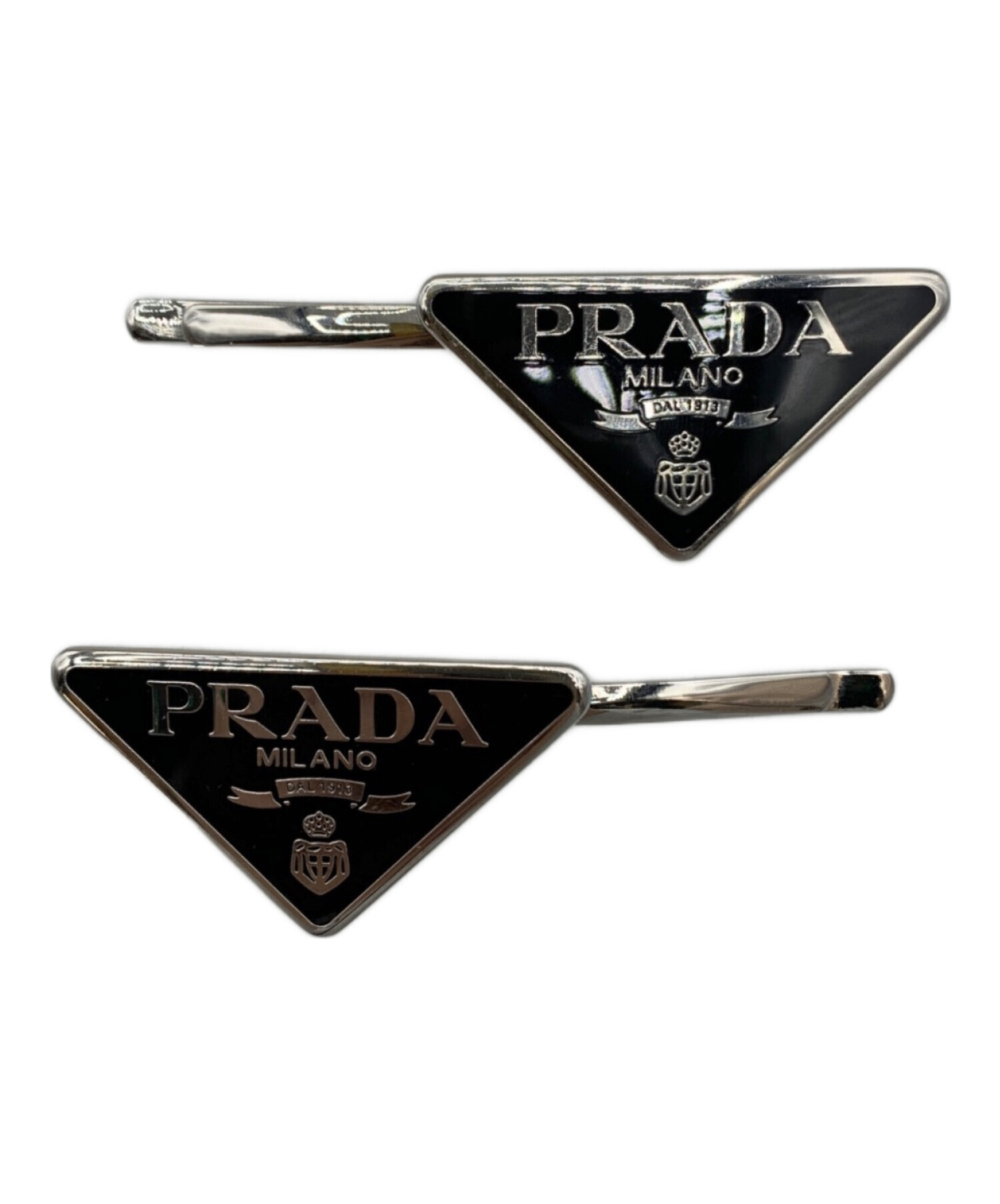 未使用PRADA ブラック ヘアピン 2個セット 中古・古着通販】PRADA (プラダ) メタルヘアピン ブラック｜ブランド