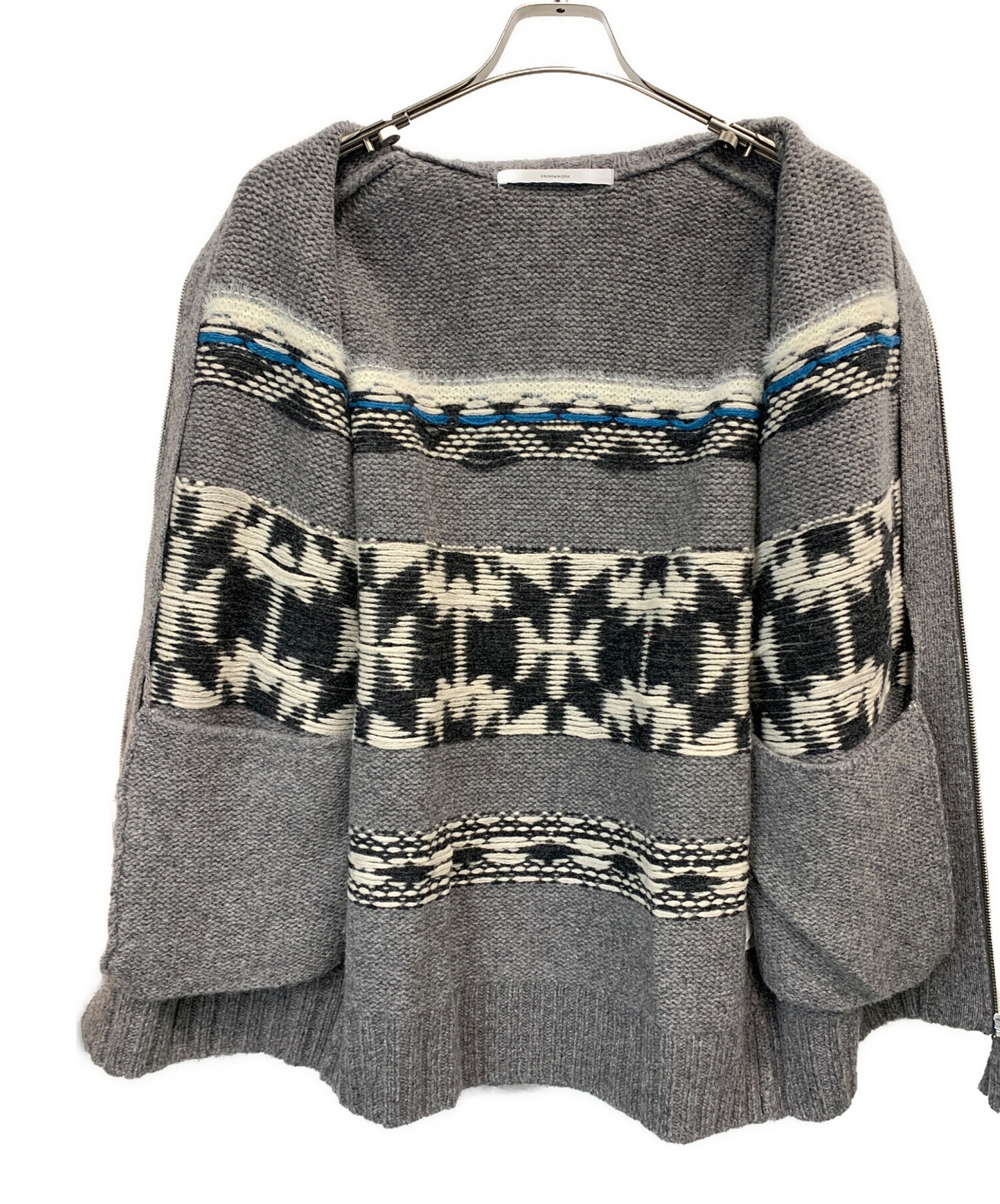 大人気 FRAMeWORK ジャガードZIPカーディガン グレー カウチン 中古・古着通販】FRAMeWORK (フレームワーク) ジャガードZIP