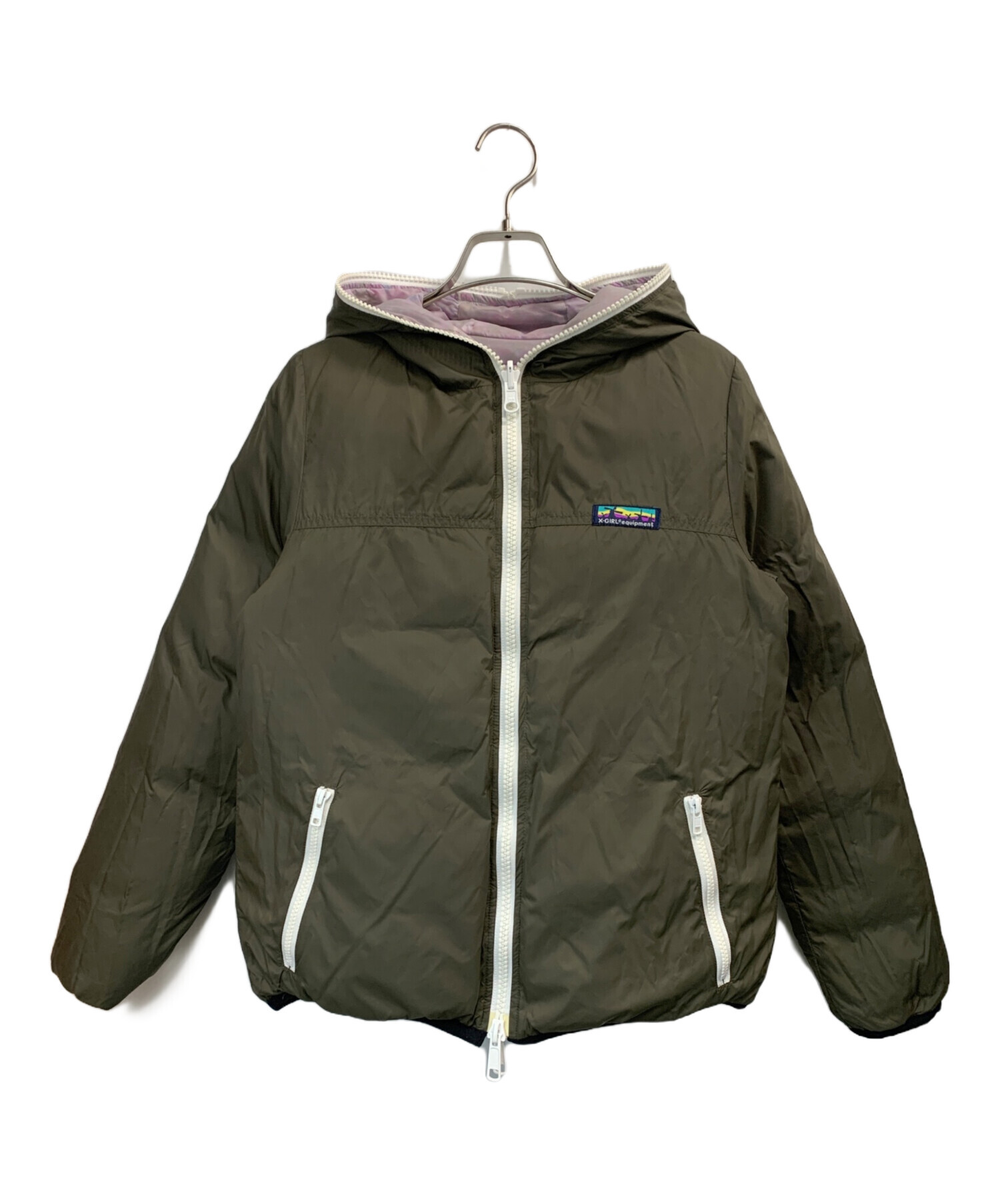 X-girl（エックスガール）のリバーシブルチェックダウンジャケット 中古・古着通販】X-GIRL (エックスガール) リバーシブルダウン