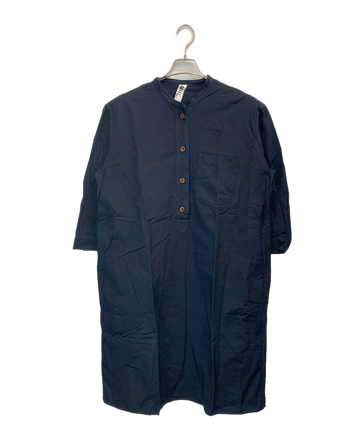 【★新品未使用★】MHL.コットンワンピース 定価33,000円 ネイビー 中古・古着通販】MHL (エムエイチエル) 長袖ワンピース ブラック