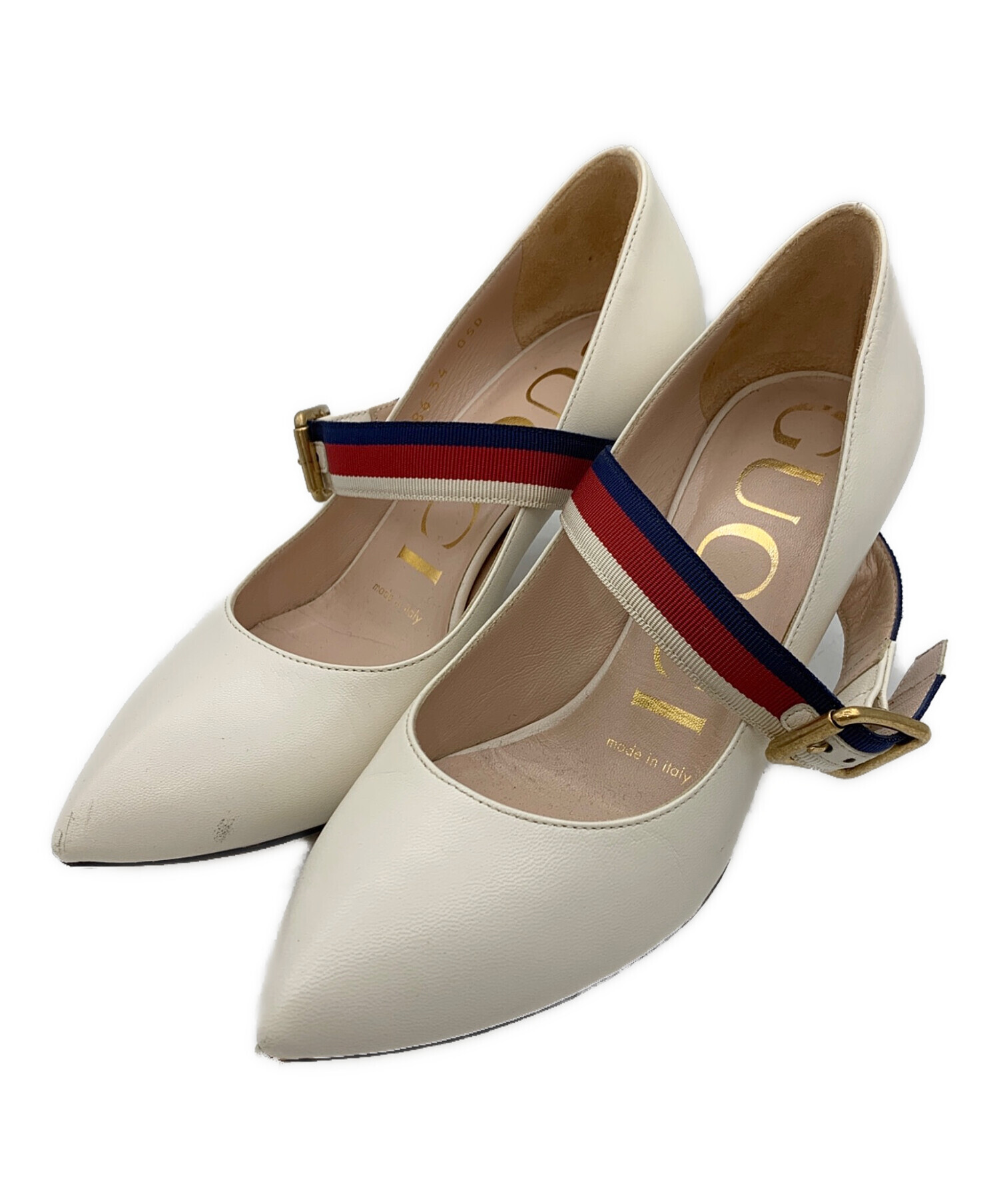 中古・古着通販】GUCCI (グッチ) ウェブラインヒールパンプス ホワイト