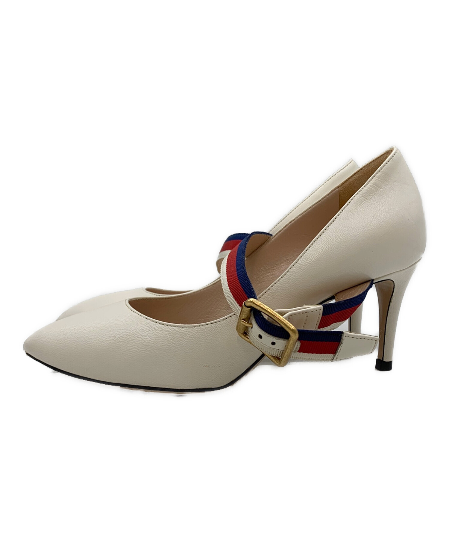 中古・古着通販】GUCCI (グッチ) ウェブラインヒールパンプス ホワイト