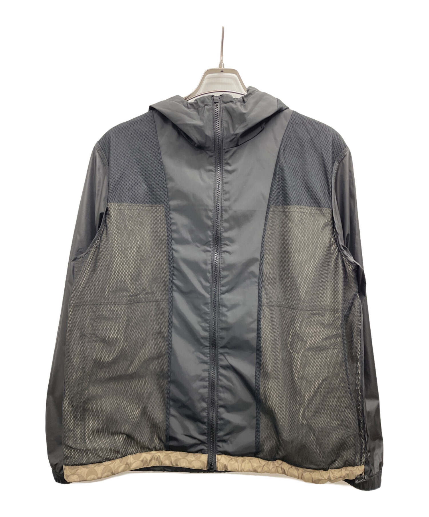 中古・古着通販】COACH (コーチ) フードジャケット ブラック×ベージュ 