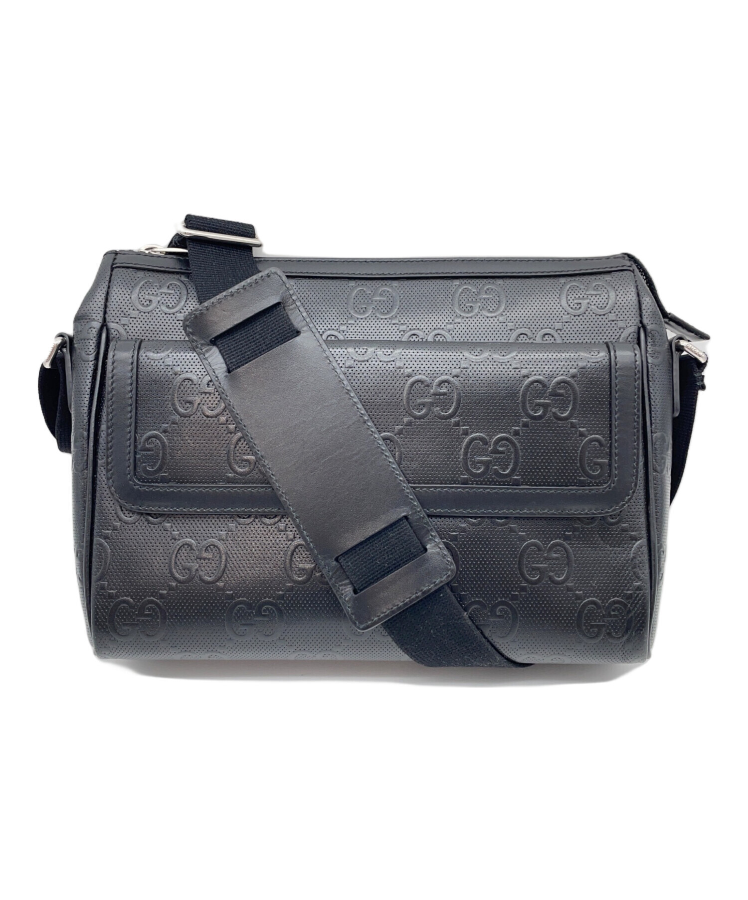 【値下げしました】GUCCI メッセンジャーバッグ ブラック ブラック 中古・古着通販】GUCCI (グッチ) GGエンボス メッセンジャーバッグ