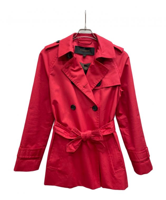 【美品】COACH コーチ トレンチコート レッド シグネチャー M ベルト 中古・古着通販】COACH (コーチ) トレンチコート ワインレッド サイズ