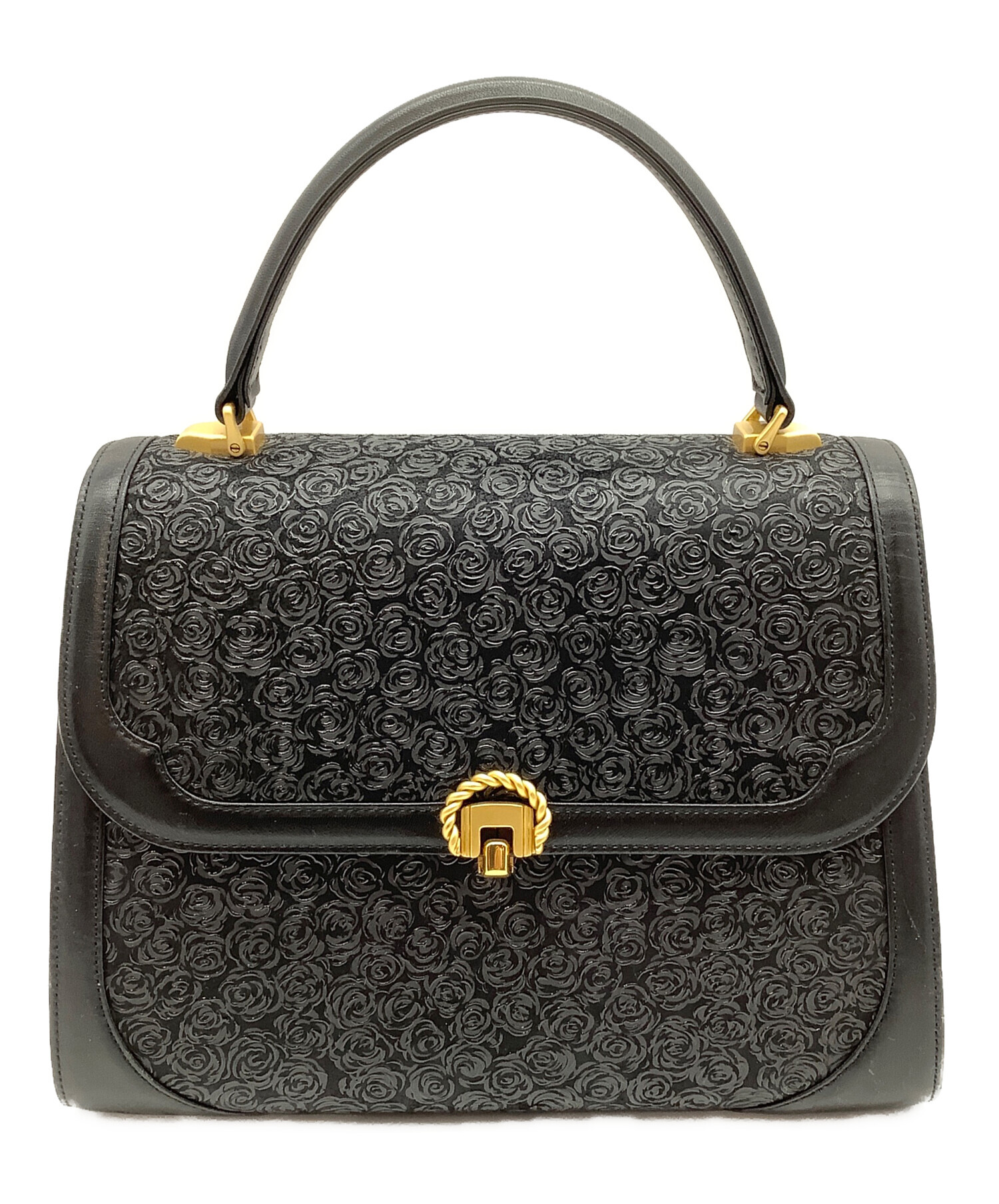 中古・古着通販】印傳屋 (インデンヤ) ハンドバッグ ブラック×ゴールド