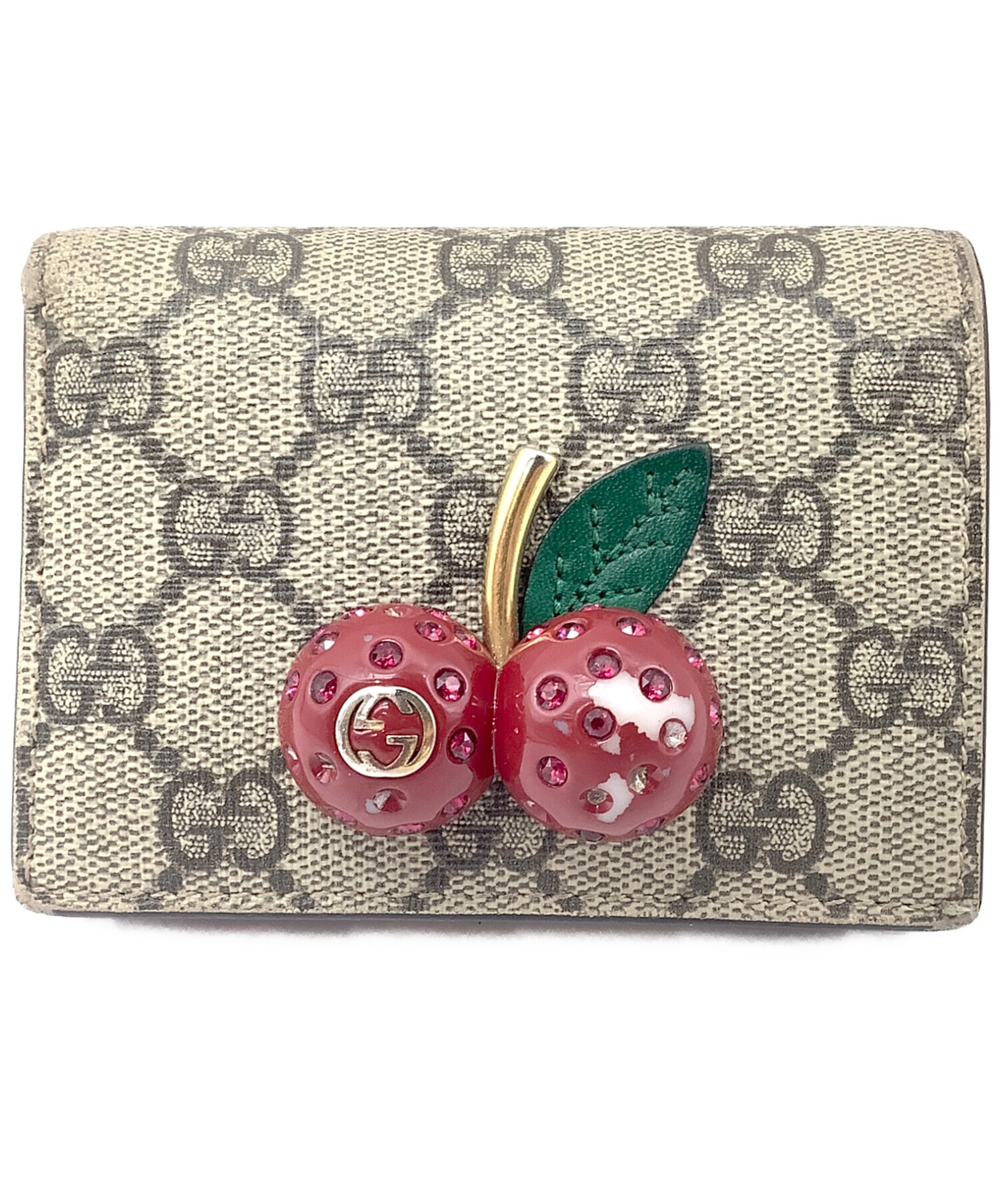 美品✨GUCCI グッチ GGスプリーム 二つ折り財布 GGチャーム ベージュ