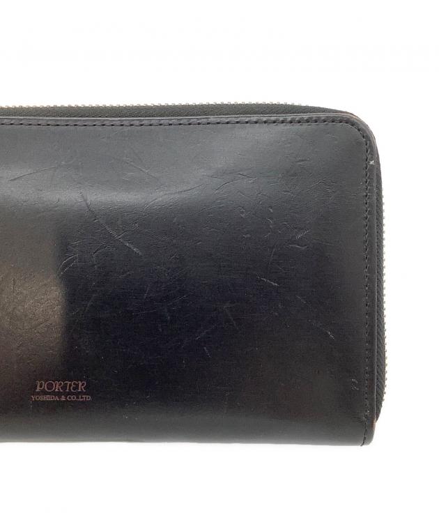 【未使用】ポーター ケース 総柄 ラウンドジップ 中古・古着通販】PORTER (ポーター) ラウンドファスナー財布 ブラック