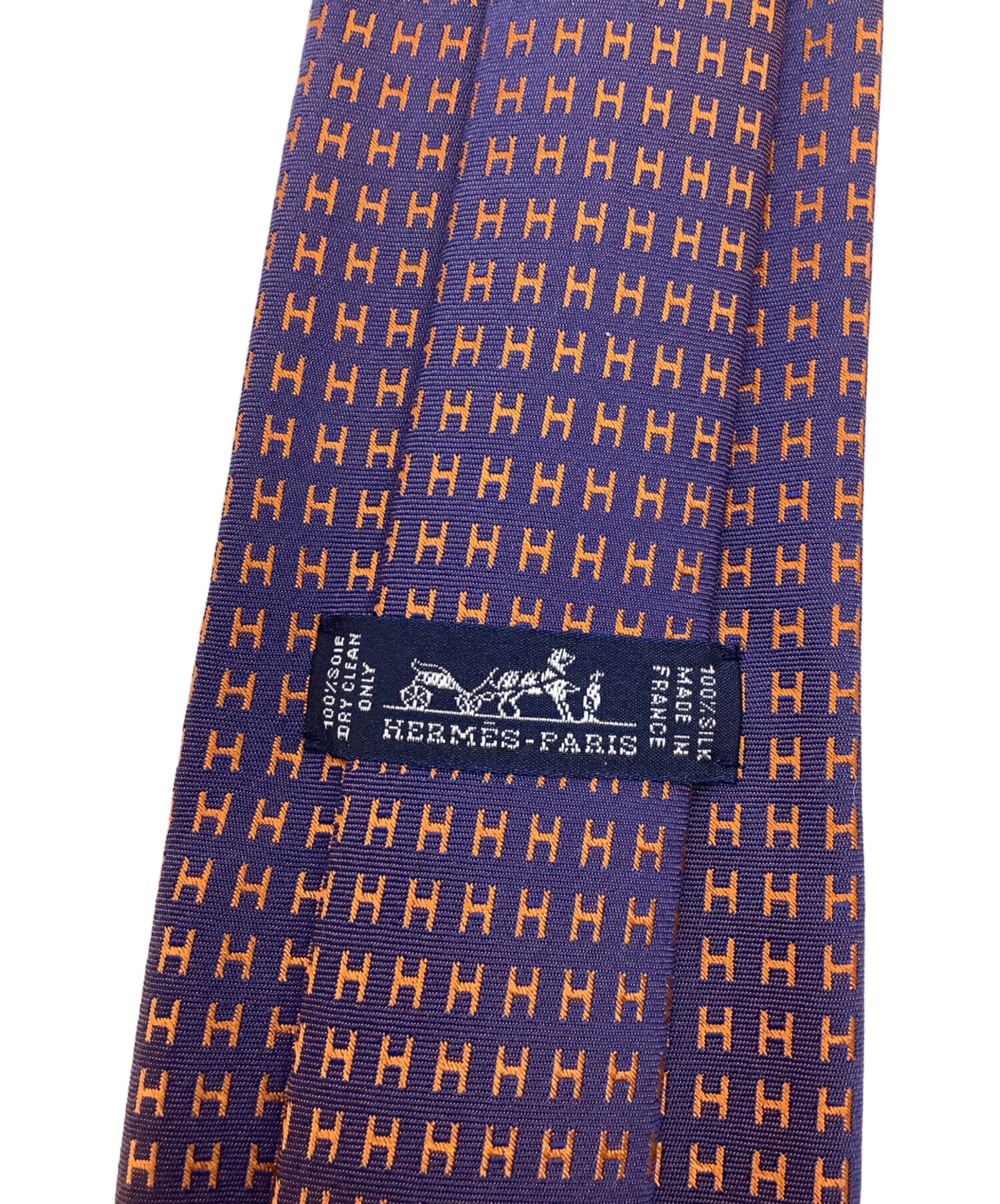HERMES エルメス ネクタイ 緑 茶色 チェーン柄 総柄 ロゴ 小紋 HERMES 