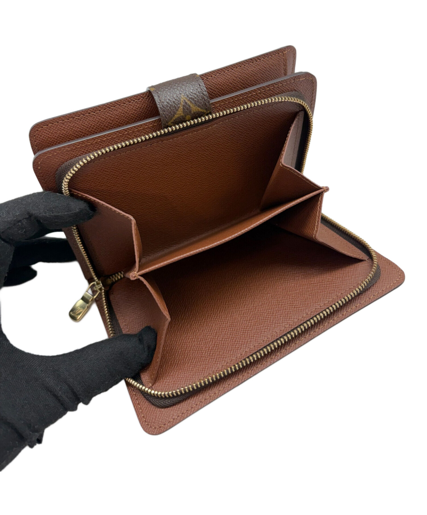 鑑定済み ルイヴィトン ポルト パピエジップ 財布 モノグラム 二つ折り 革 茶 LOUIS VUITTON（ルイ・ヴィトン） ルイ ヴィトン モノグラム ポルト