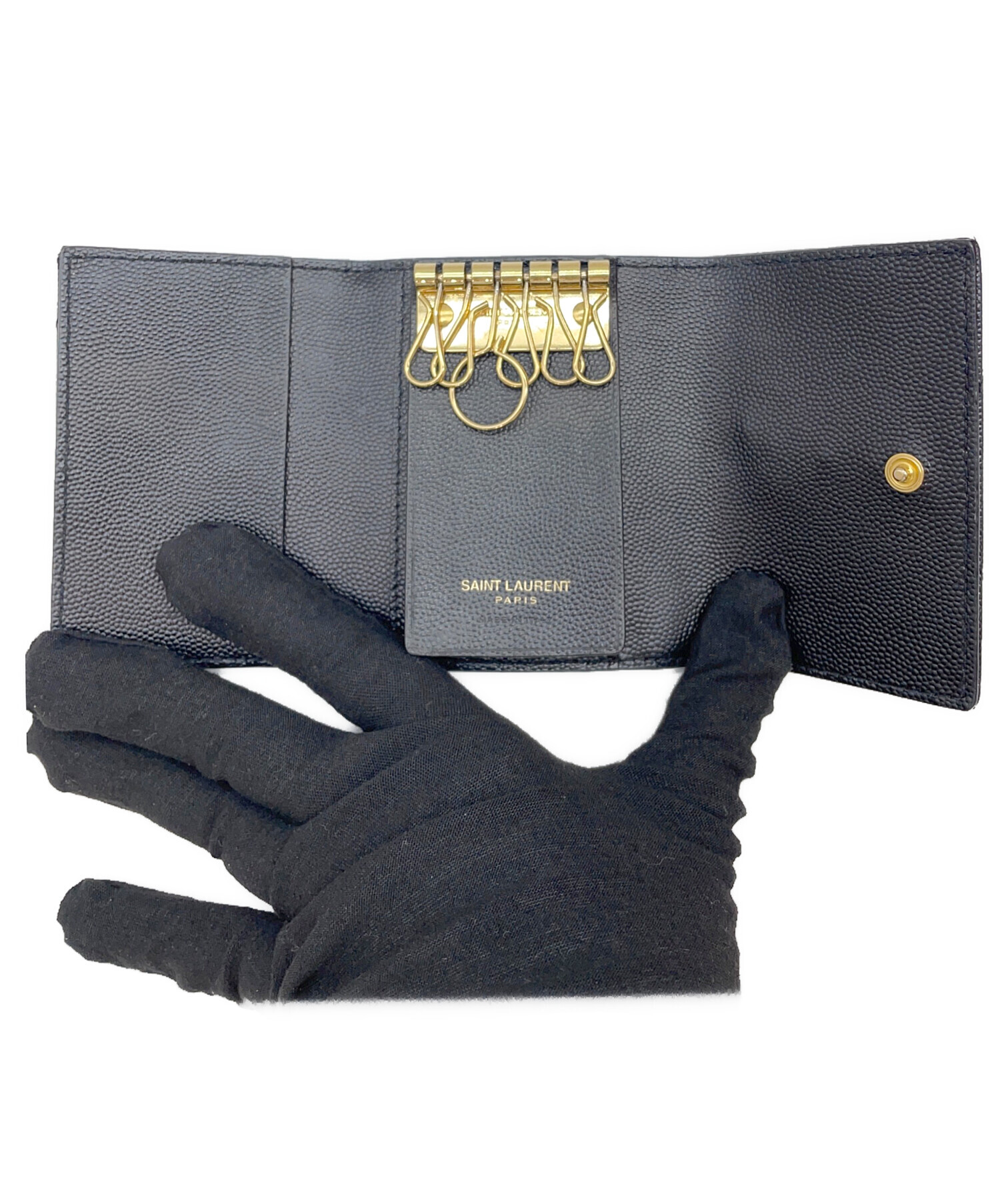 SAINT LAURENT　キーケース　モノグラム　ブラック　中古　Mイ-425 中古・古着通販】Yves Saint Laurent (イヴサンローラン) 6連キー