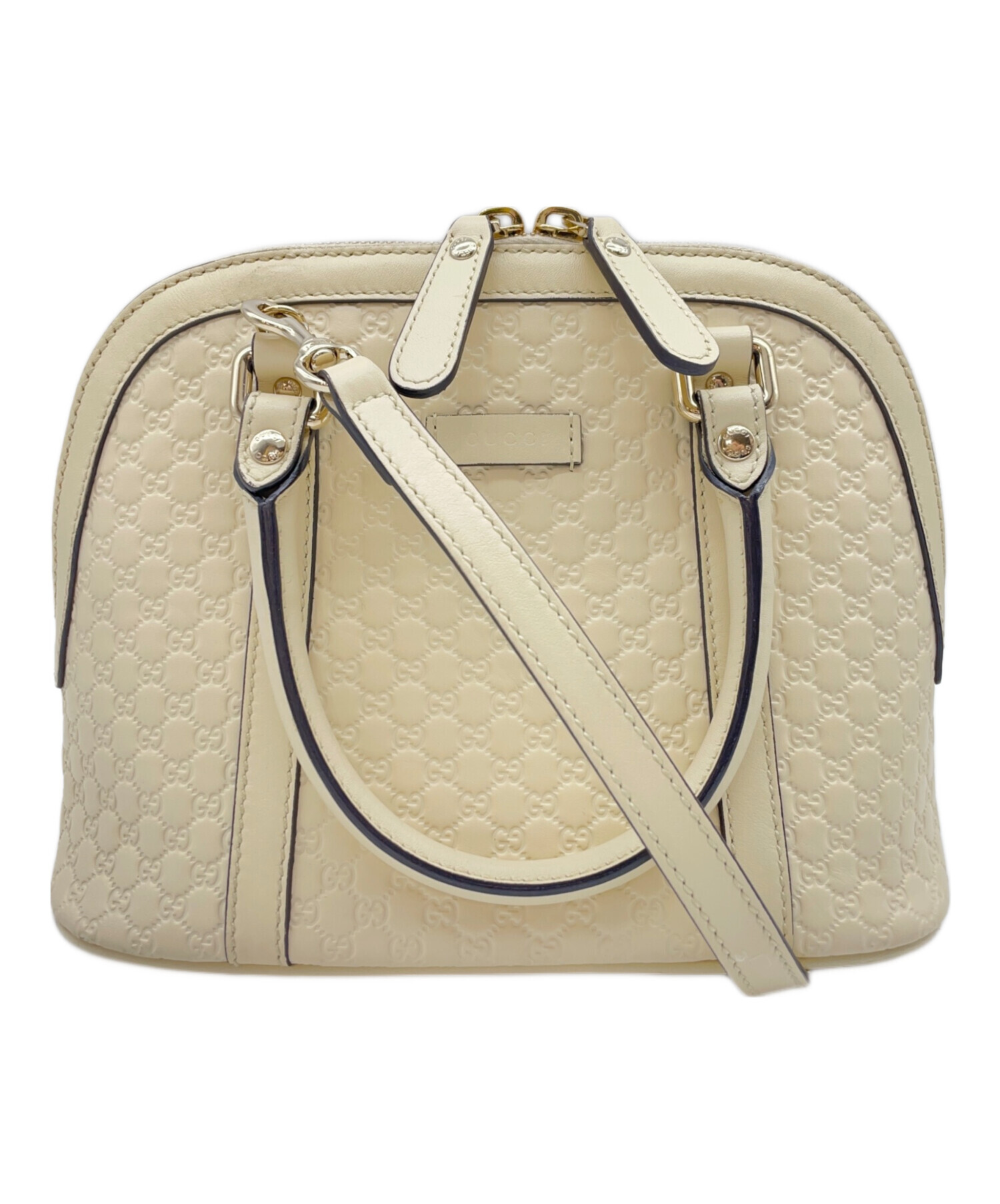 GUCCI GGパターン ハンドバッグ ベージュ/ホワイト 中古・古着通販】GUCCI (グッチ) 2WAYバッグ マイクロGG ベージュ