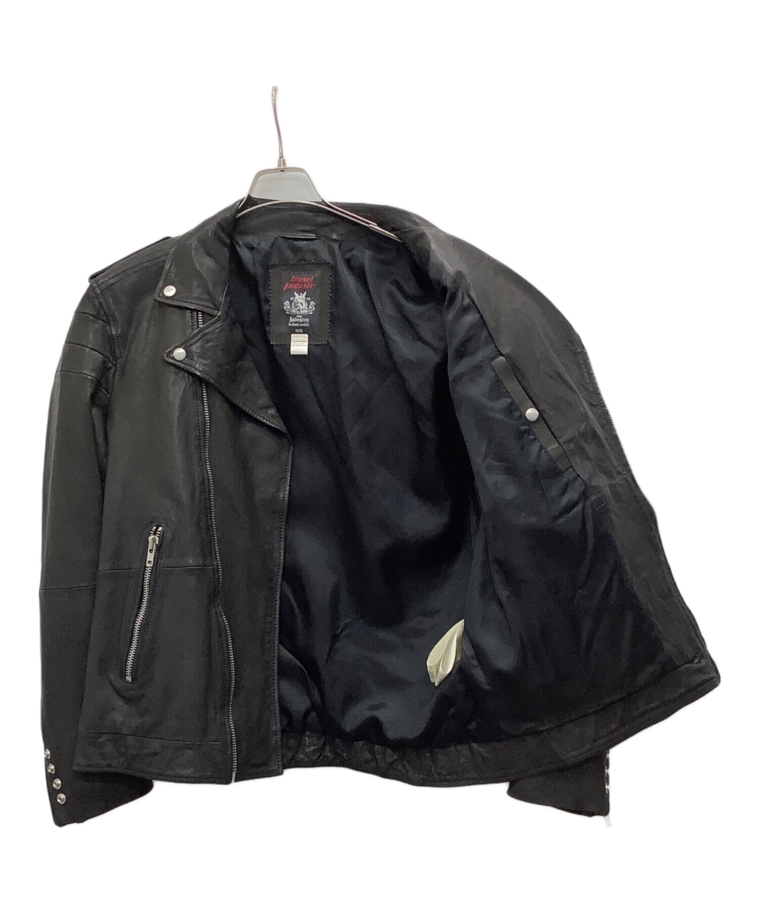 DIESEL size:XXLブラック シングルライダースジャケット 中古・古着通販】DIESEL (ディーゼル) レザーライダースジャケット