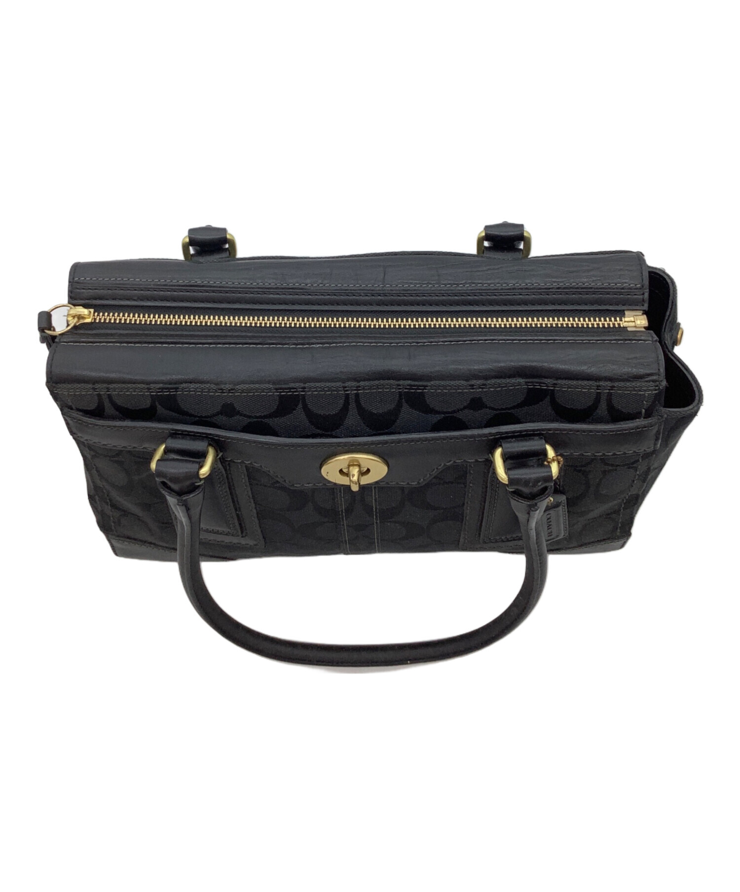 ★COACH コーチ シグネチャー ハンドバッグ 黒 11062 中古・古着通販】COACH (コーチ) シグネチャーハンドバッグ ブラック